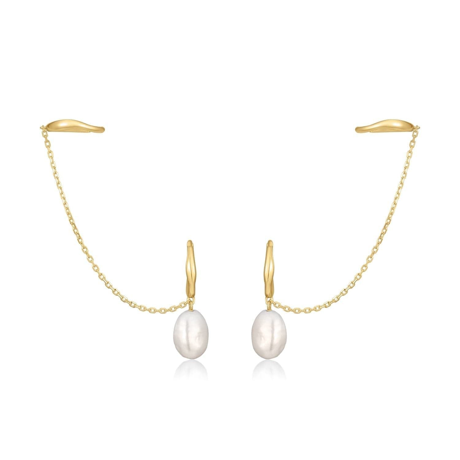 14K Gold Vermeil Hoop Earrings with Opening 5mm Pearl Drop and Earcuff Design