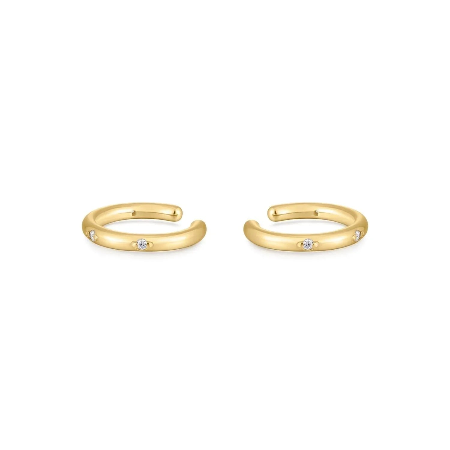 Gold ear cuffs with embedded gems from the 1mm Galaxy CZ Ear Cuff collection