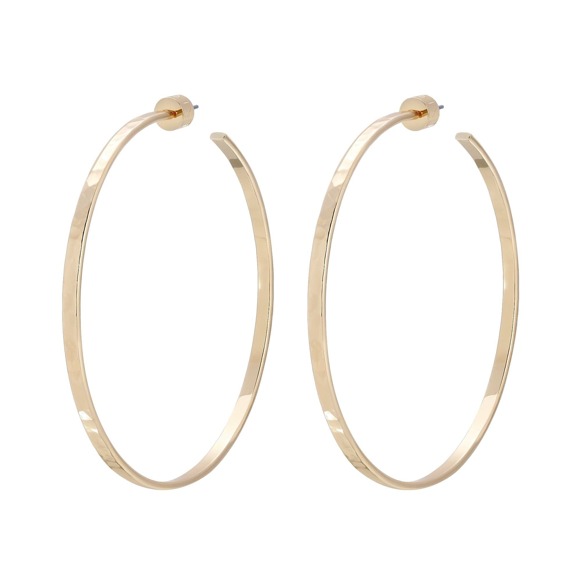 Gold 2.5 inch Hammered Hoops with outer diameter hoop for trendy style