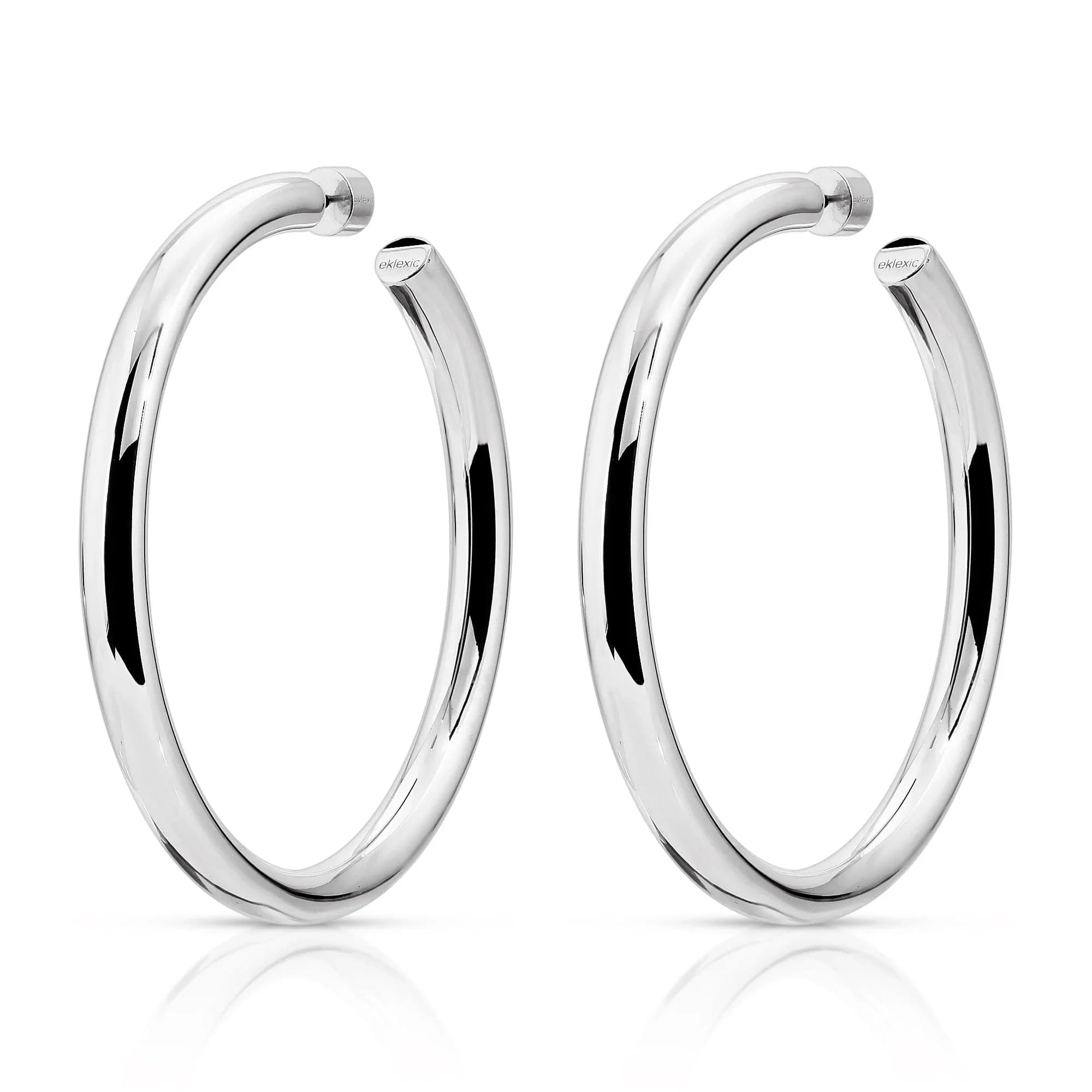 Silver hoop earrings shown on a product named 2.5 Kelly Hoops for stylish vibes