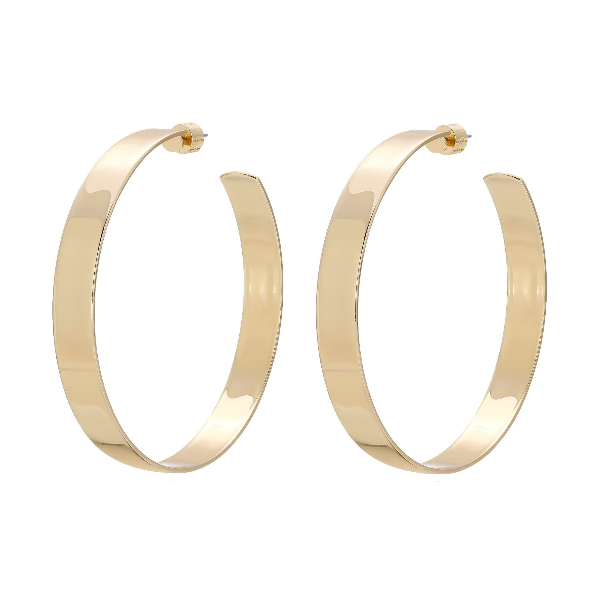 Pair of 2.5 inch Skylar Hoops made from wide flat recycled brass hoops