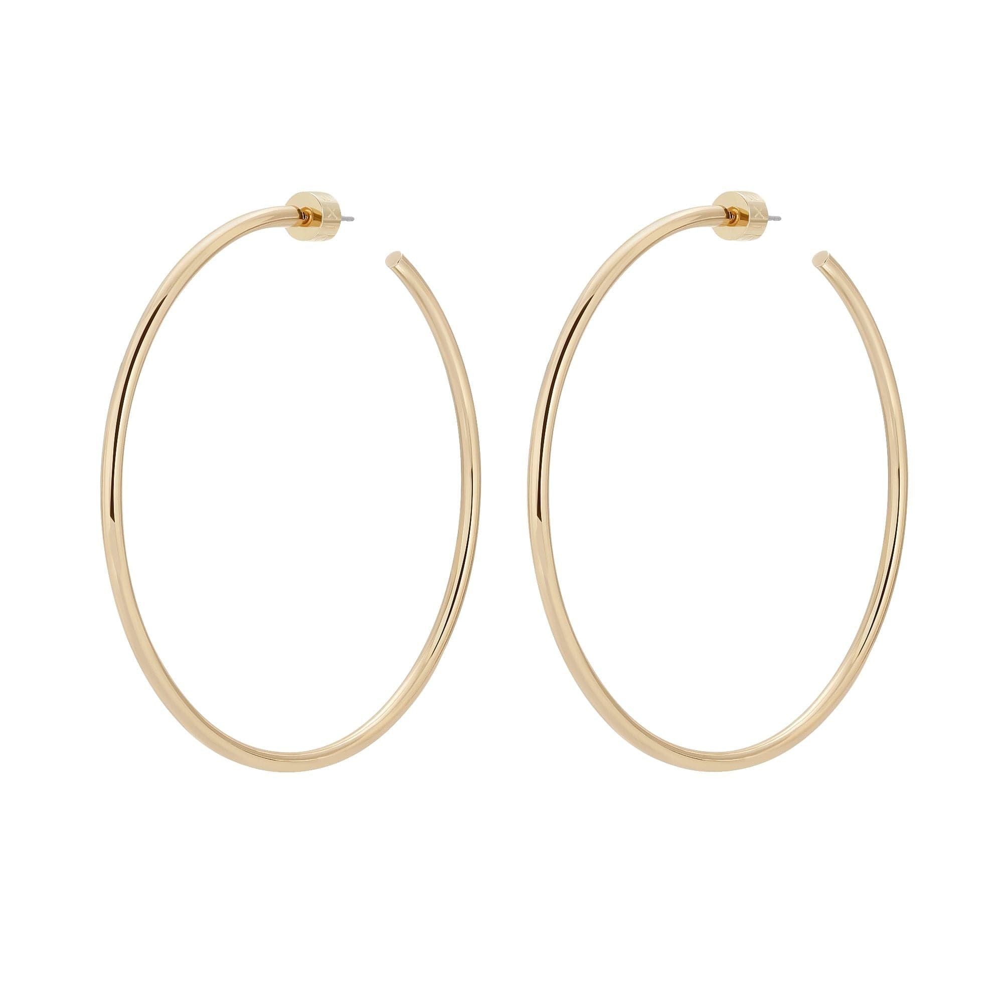 Gold hoop earrings made from recycled brass wire in yellow gold rhodium finish