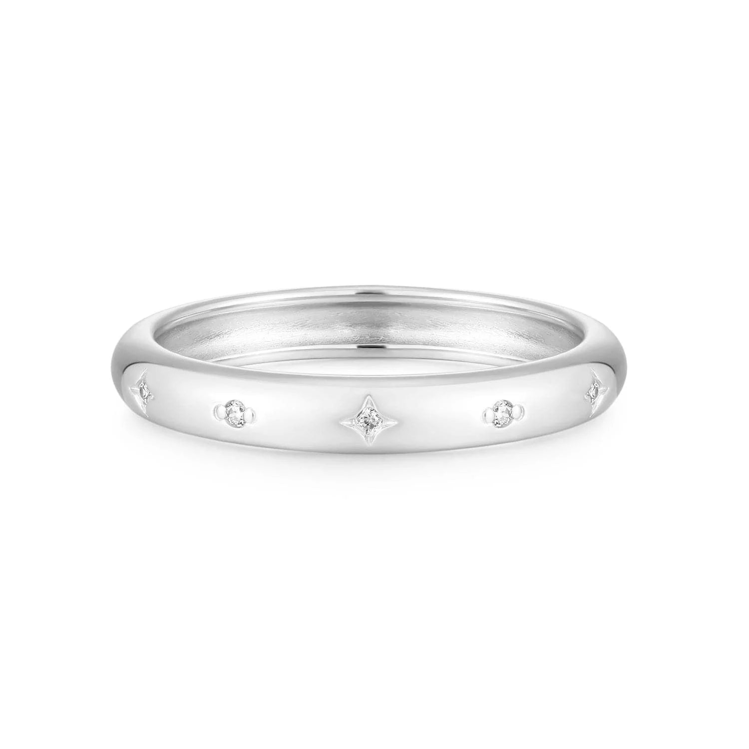 Silver galaxy ring with star and diamond accents in 14k gold vermeil sterling silver