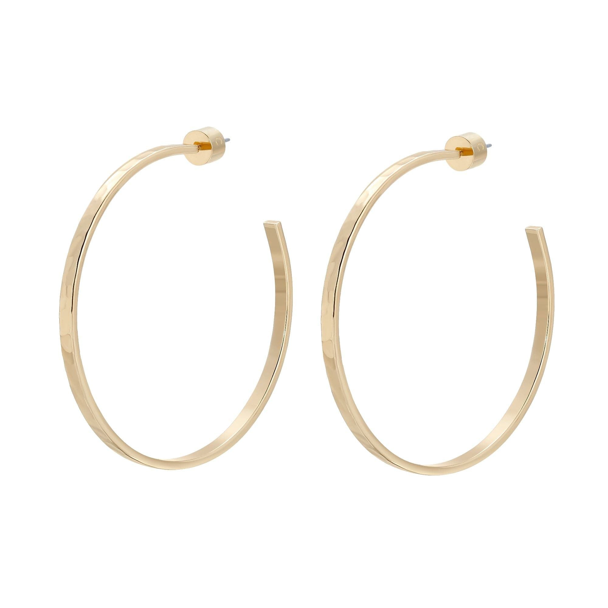 Gold 2 inch Hammered Hoops with a unique hammered texture and stylish design