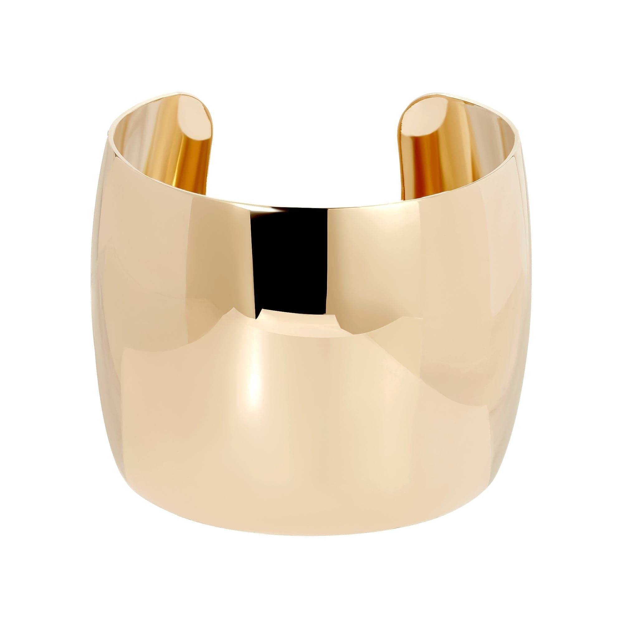 Shiny gold 2 Inch XL domed cuff bracelet with a high polish finish for a stylish look