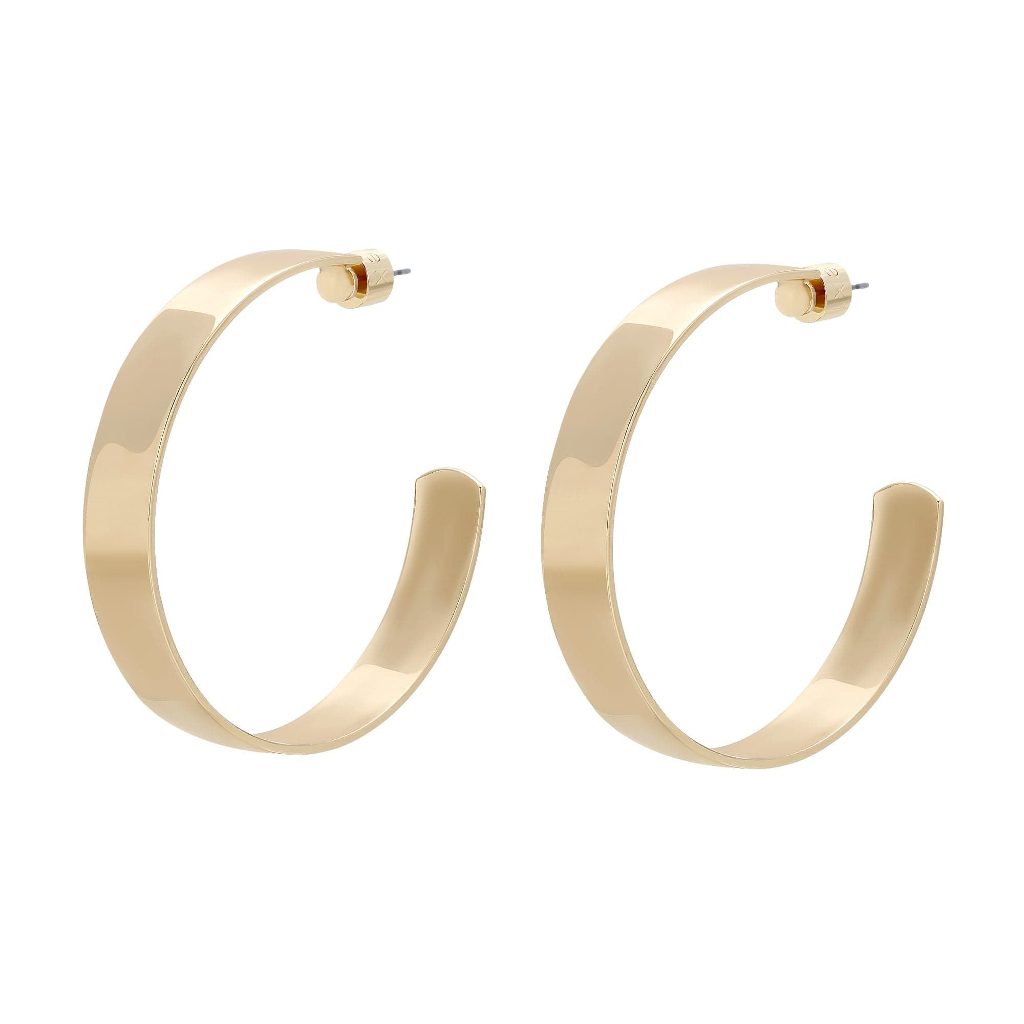 Pair of 2 inch Skylar Hoops, elegant 14k gold rhodium flat brass hoops