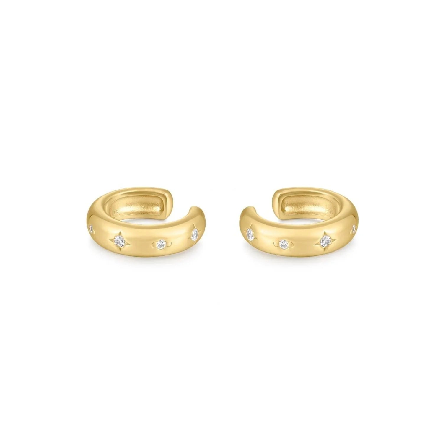 Gold ear cuffs with embedded gems from the 2mm Galaxy CZ Ear Cuff collection