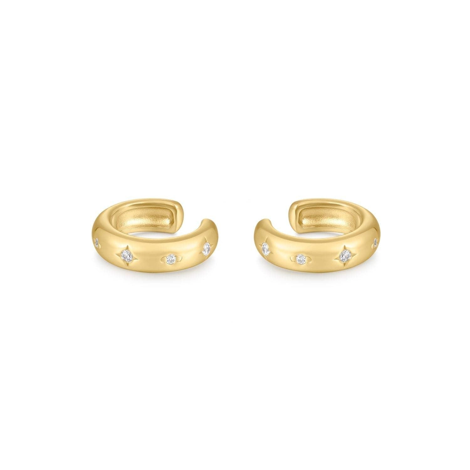 Gold ear cuffs with embedded gems in 14k gold vermeil, perfect for elegant accessories