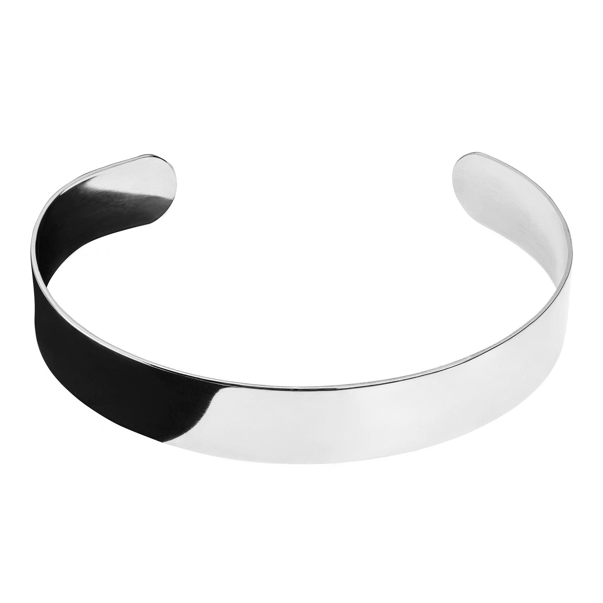 Shiny silver cuff bracelet featured with a 3/4 inch recycled brass collar design