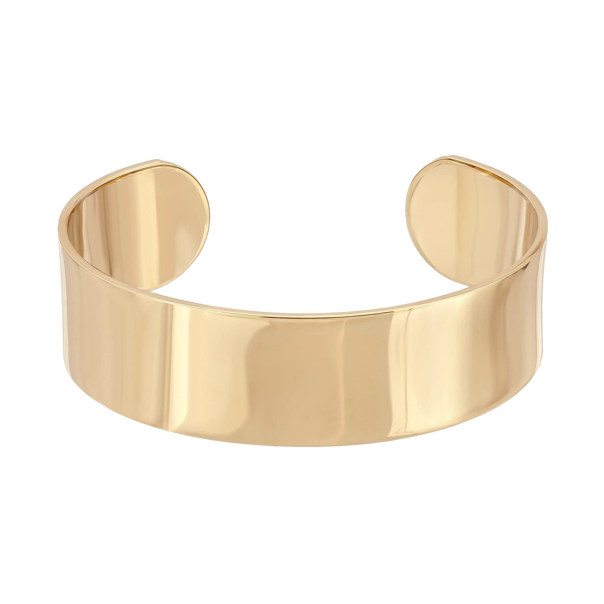 Gold-colored metal cuff bracelet made from 3/4 inch recycled brass for stylish elegance