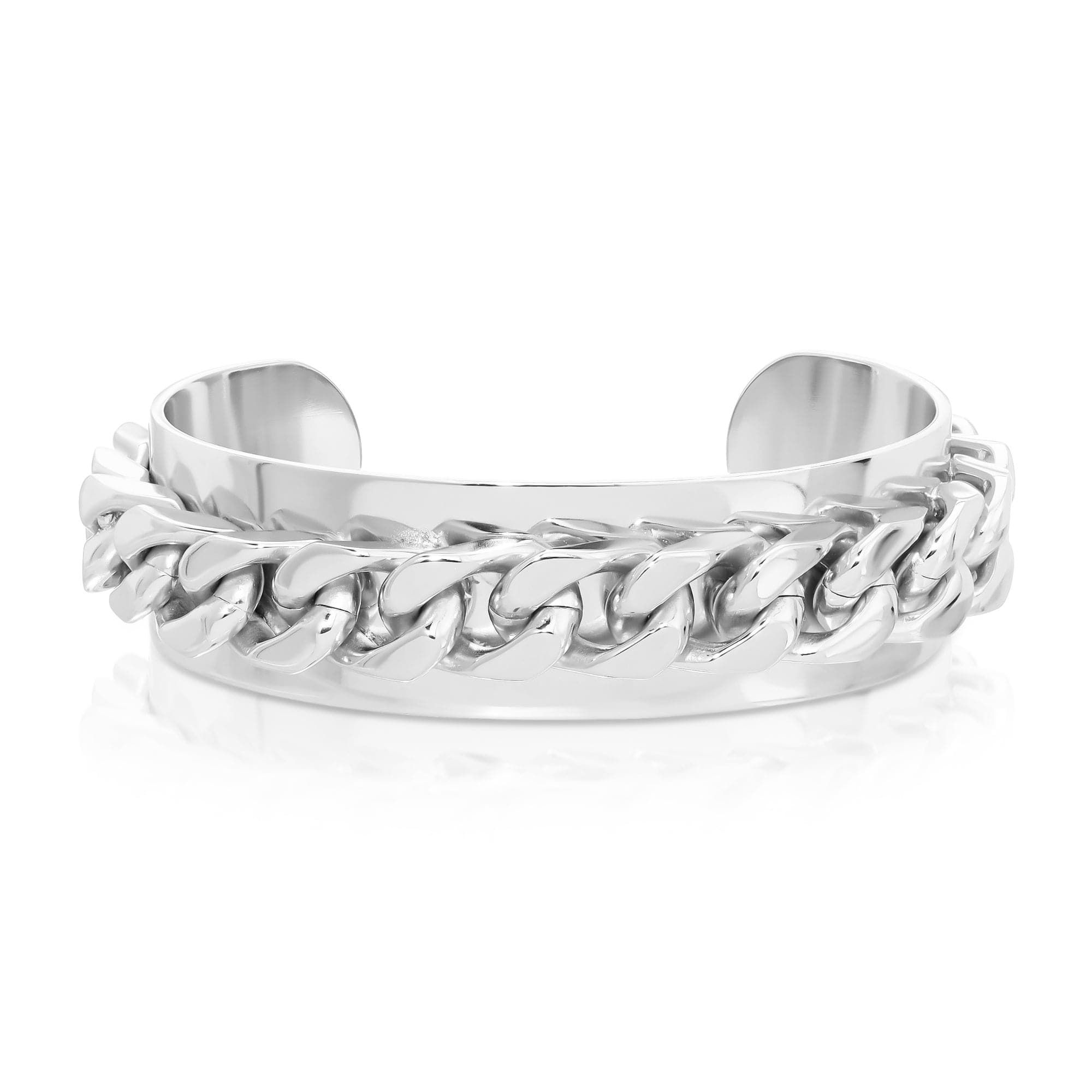 a silver chain ring on a white background