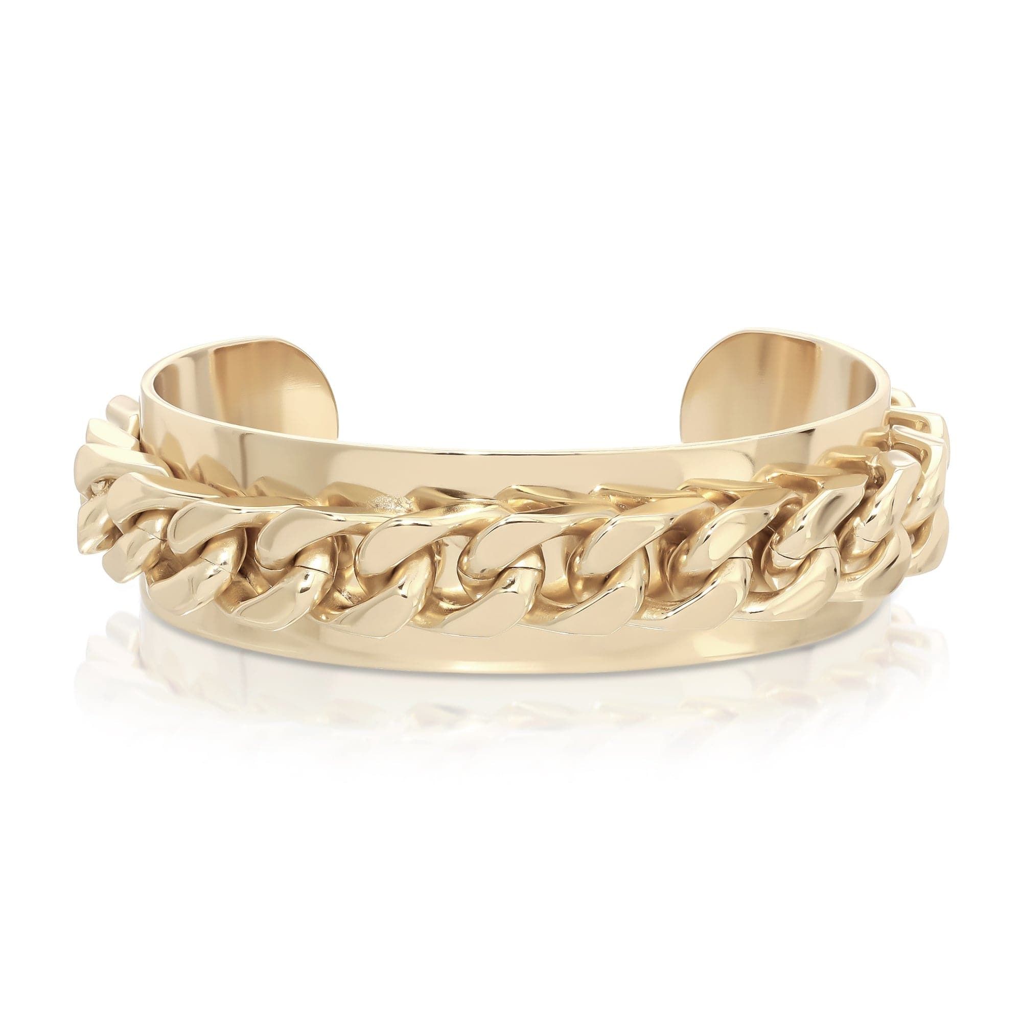 a gold chain ring on a white background