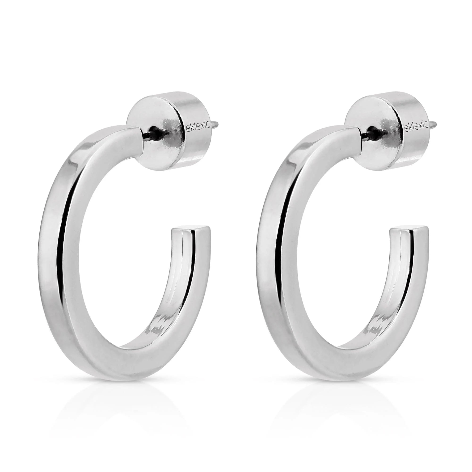 Silver Ava Huggie Hoops with square wire shape made from recycled brass