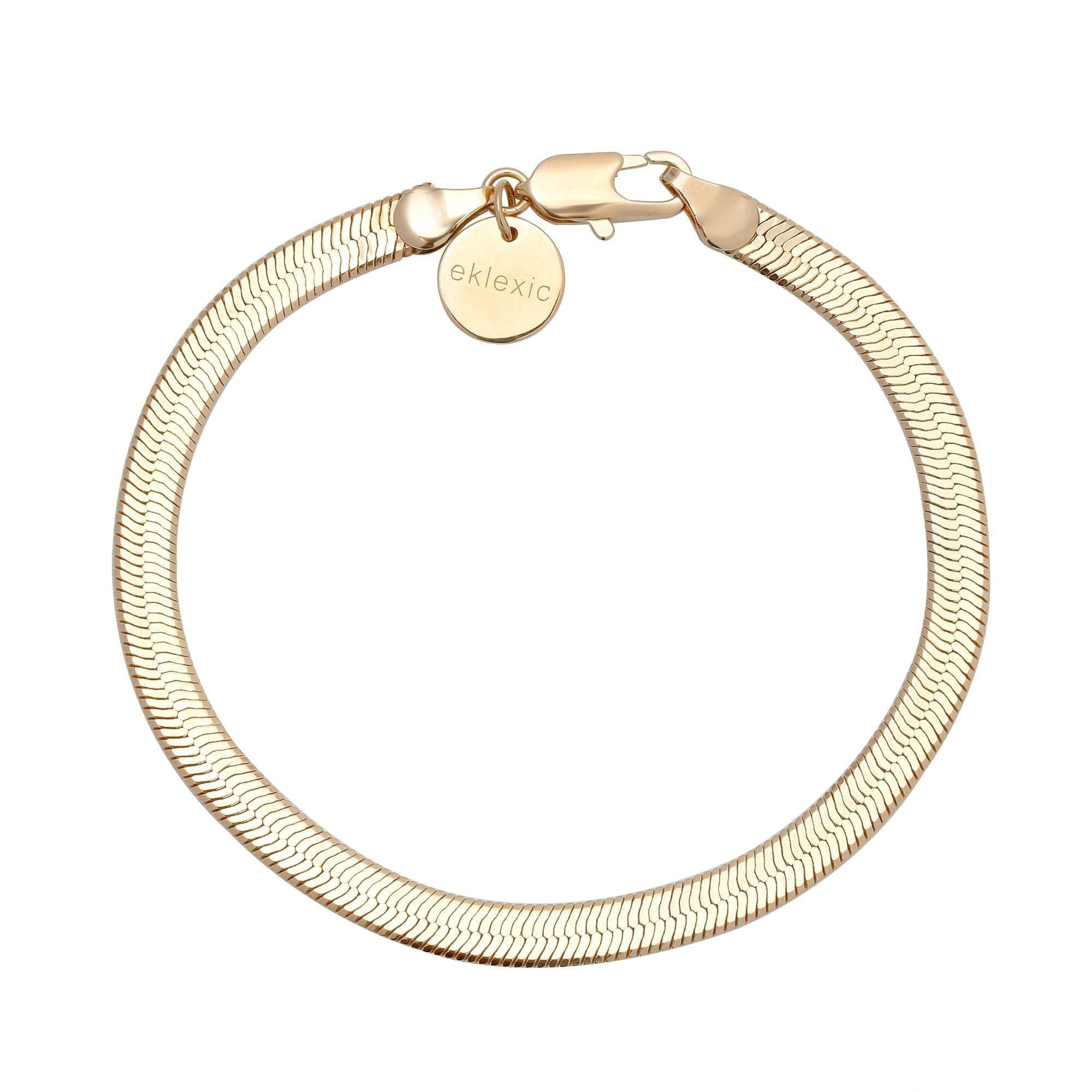 Gold Brass Herringbone Chain Bracelet in a stylish Viper Chain design