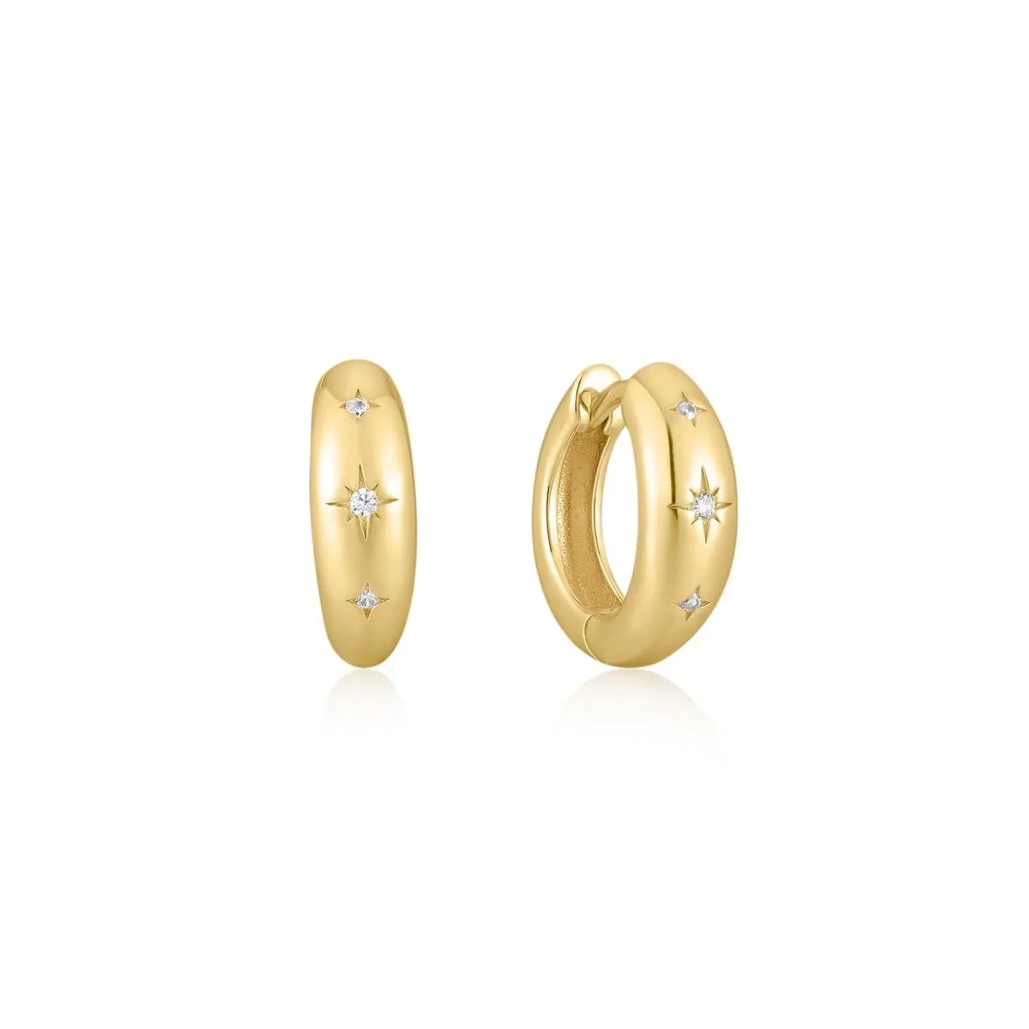 Gold hoop earrings with star accents, 8.5mm Chunky CZ Galaxy Huggie Hoops
