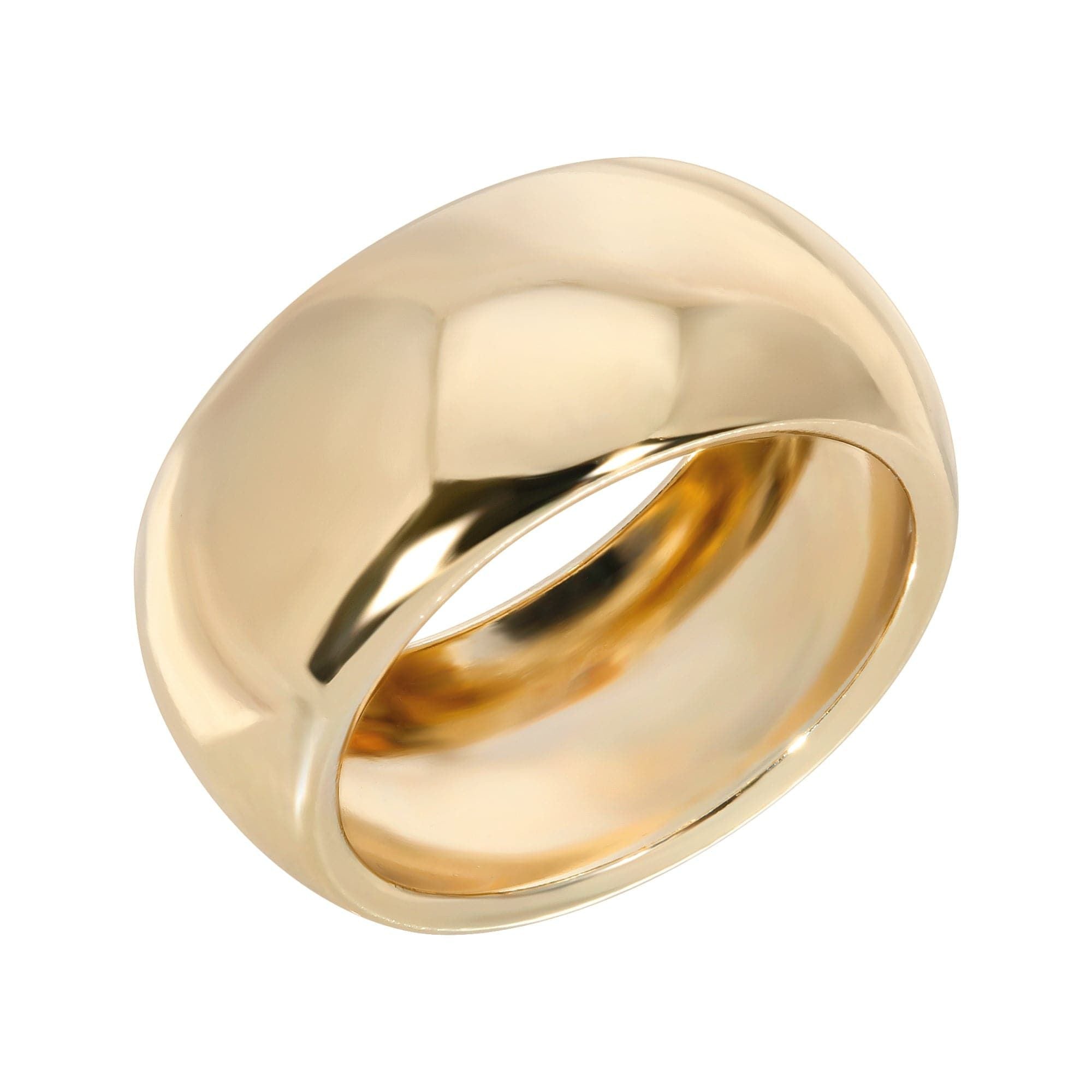 Shiny gold dome ring in 14k yellow gold with a clear protective barrier