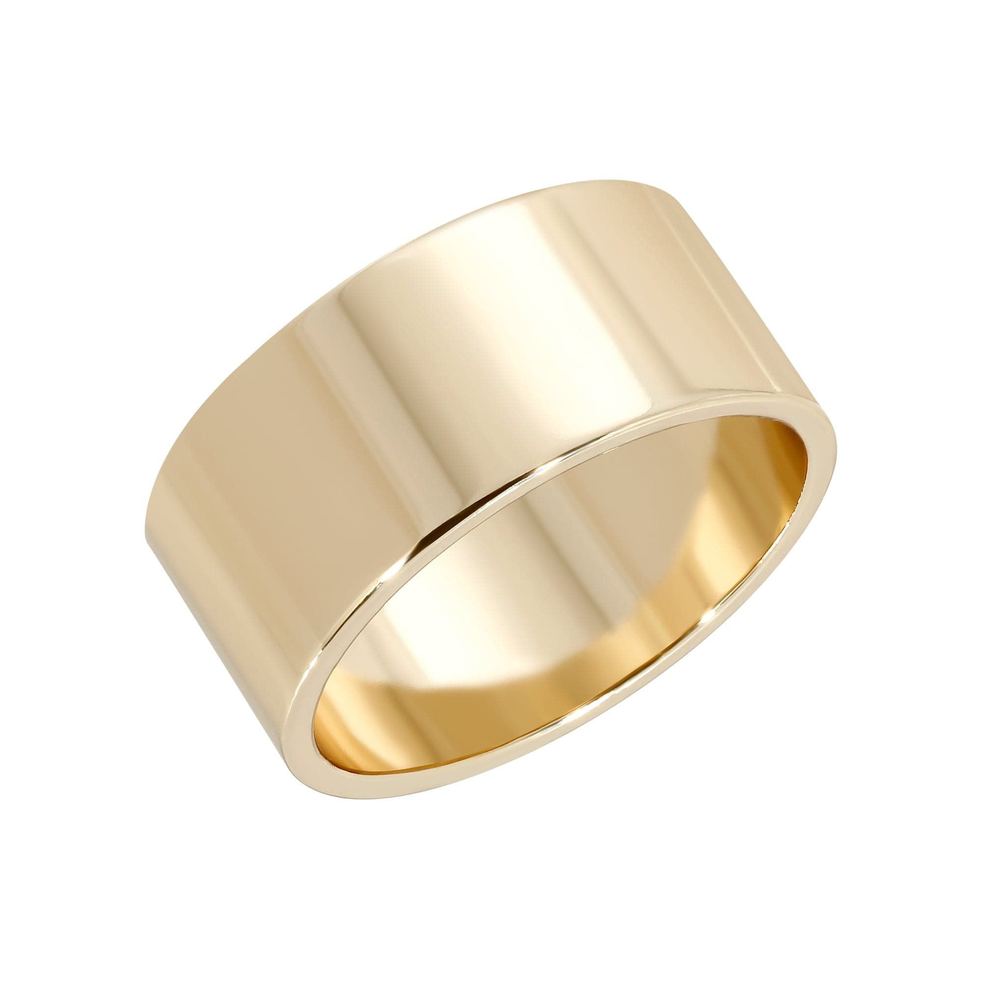 Polished gold 9.5mm flat ring, a stylish half cigar band for elegant jewelry lovers