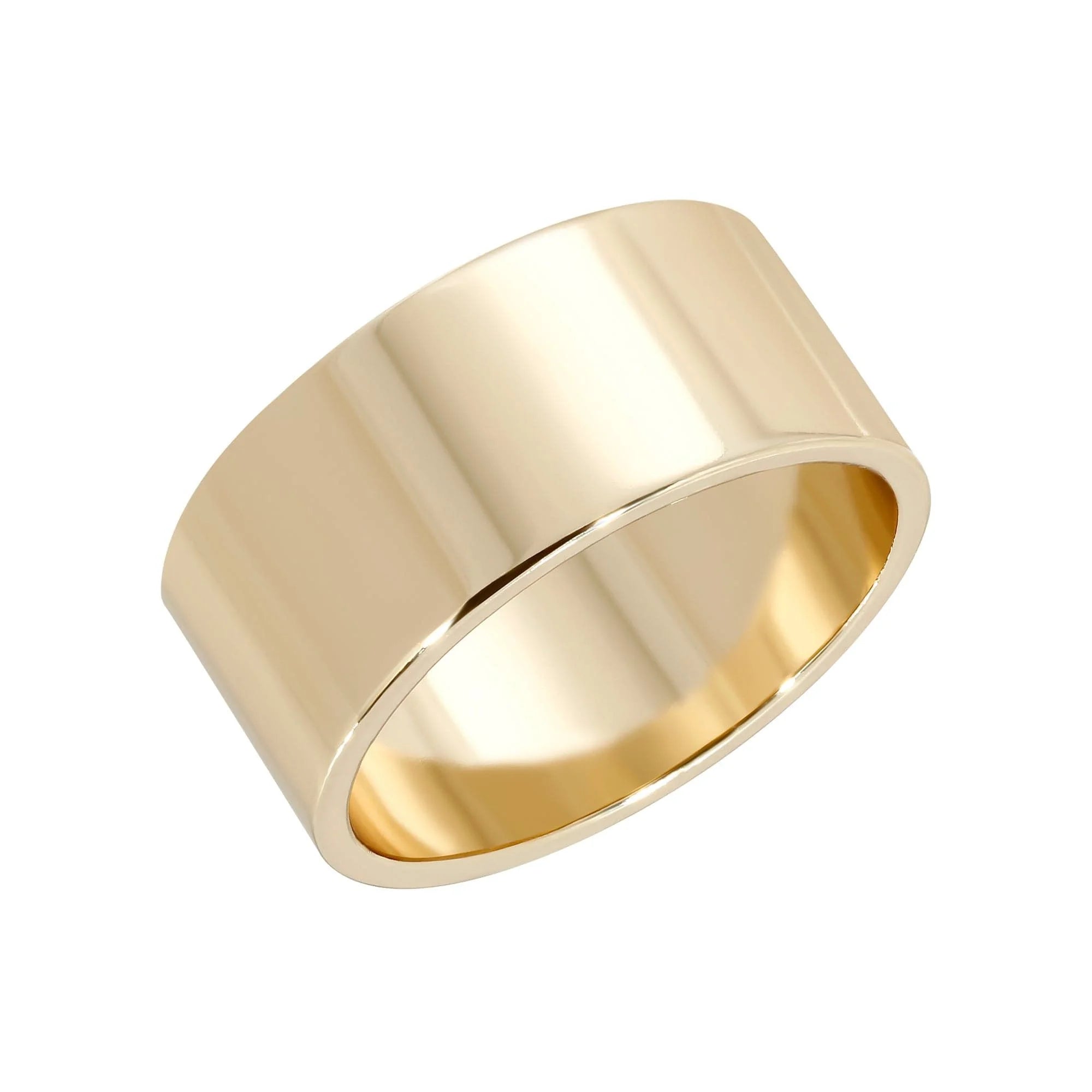 Polished gold cigar band ring, 9.5mm flat ring, perfect half cigar band or 5mm domed ring