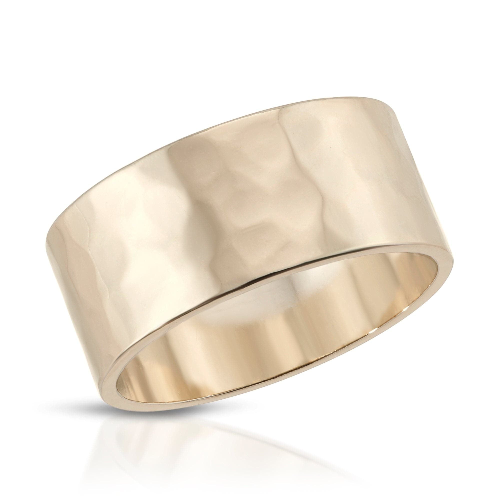 Wide hammered gold ring made from 5mm wide recycled brass for eco-friendly elegance