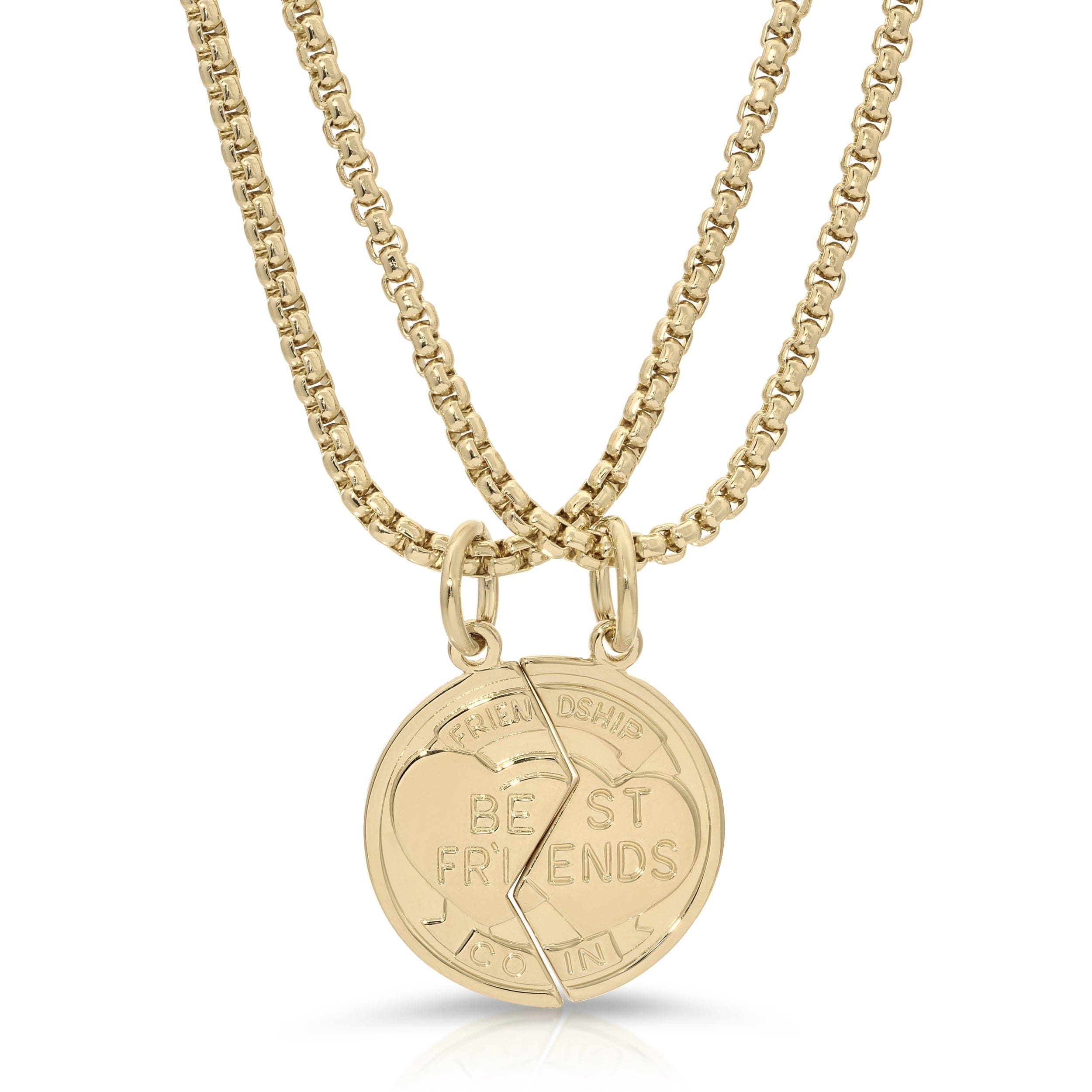 a necklace with a broken coin on it