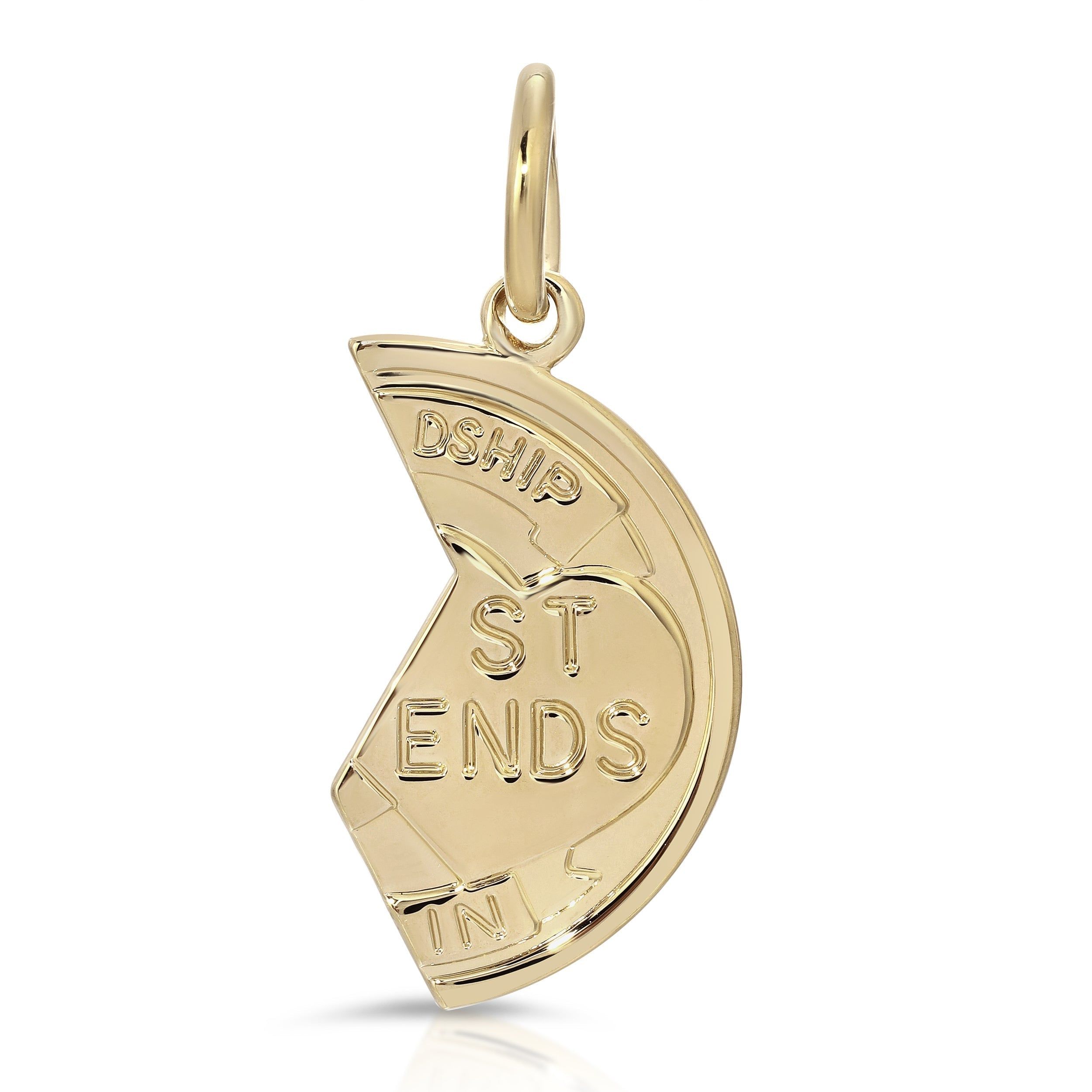 a gold pendant with the words, best ends in it