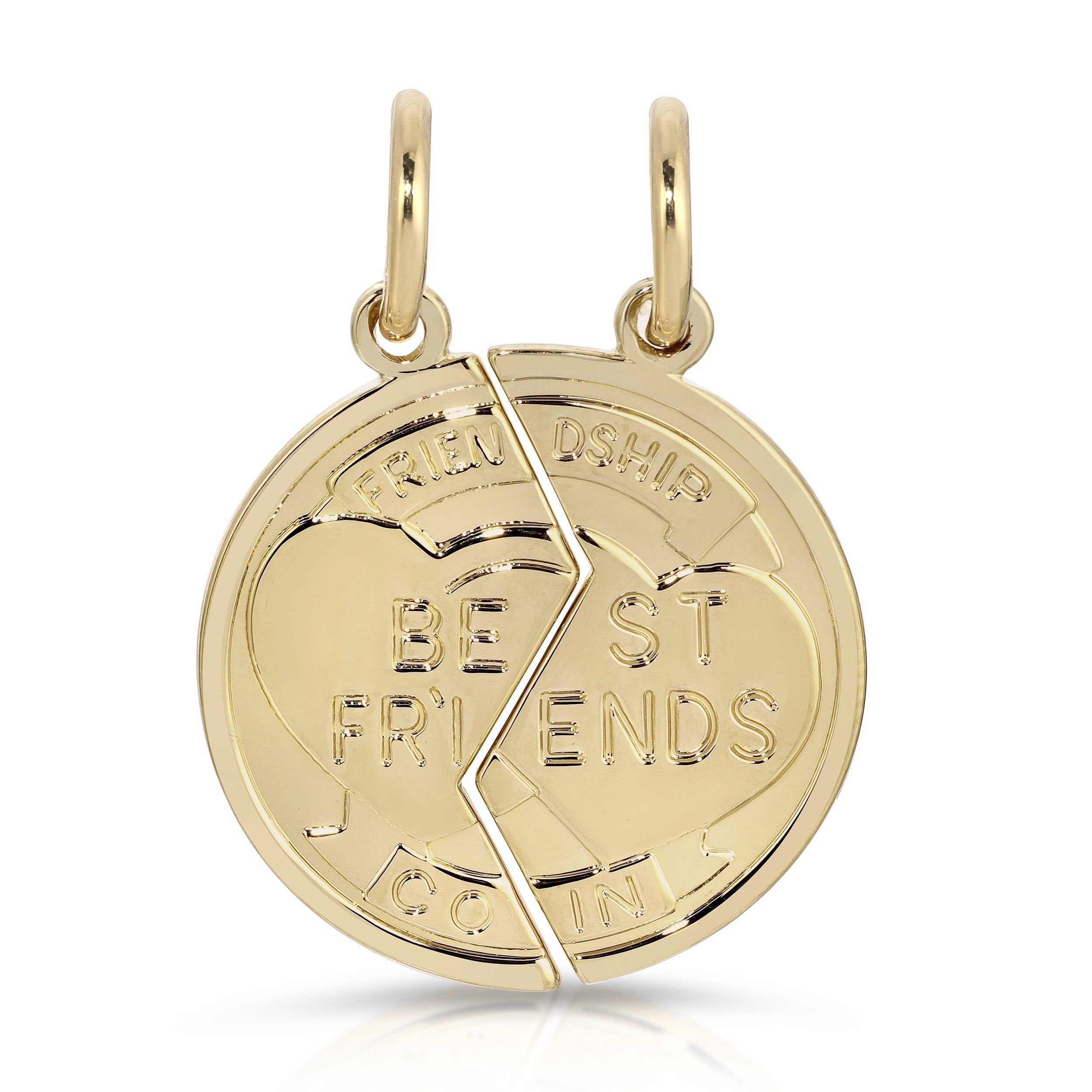 a gold pendant with the words best friends on it
