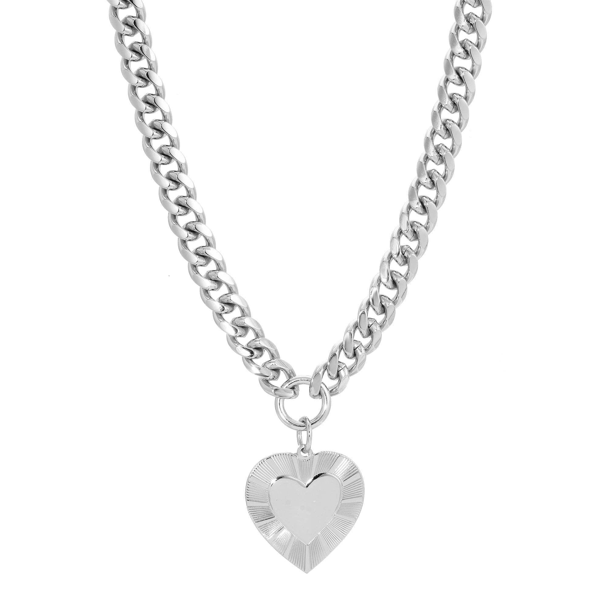 CURB CHAIN & HEART PENDANT NECKLACE