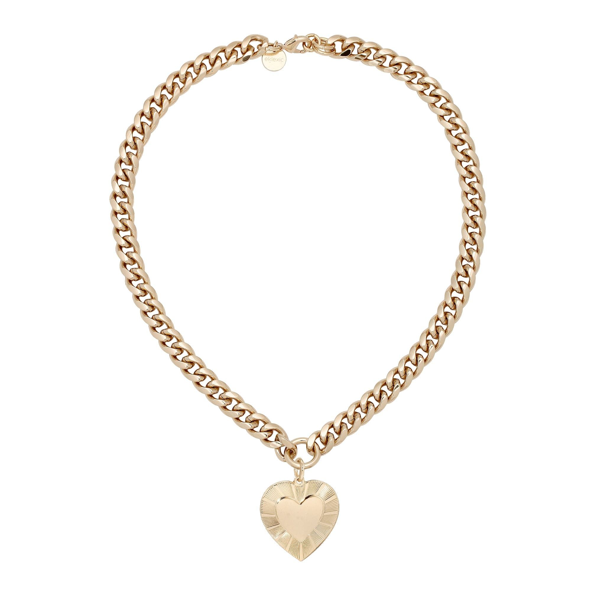 CURB CHAIN & HEART PENDANT NECKLACE