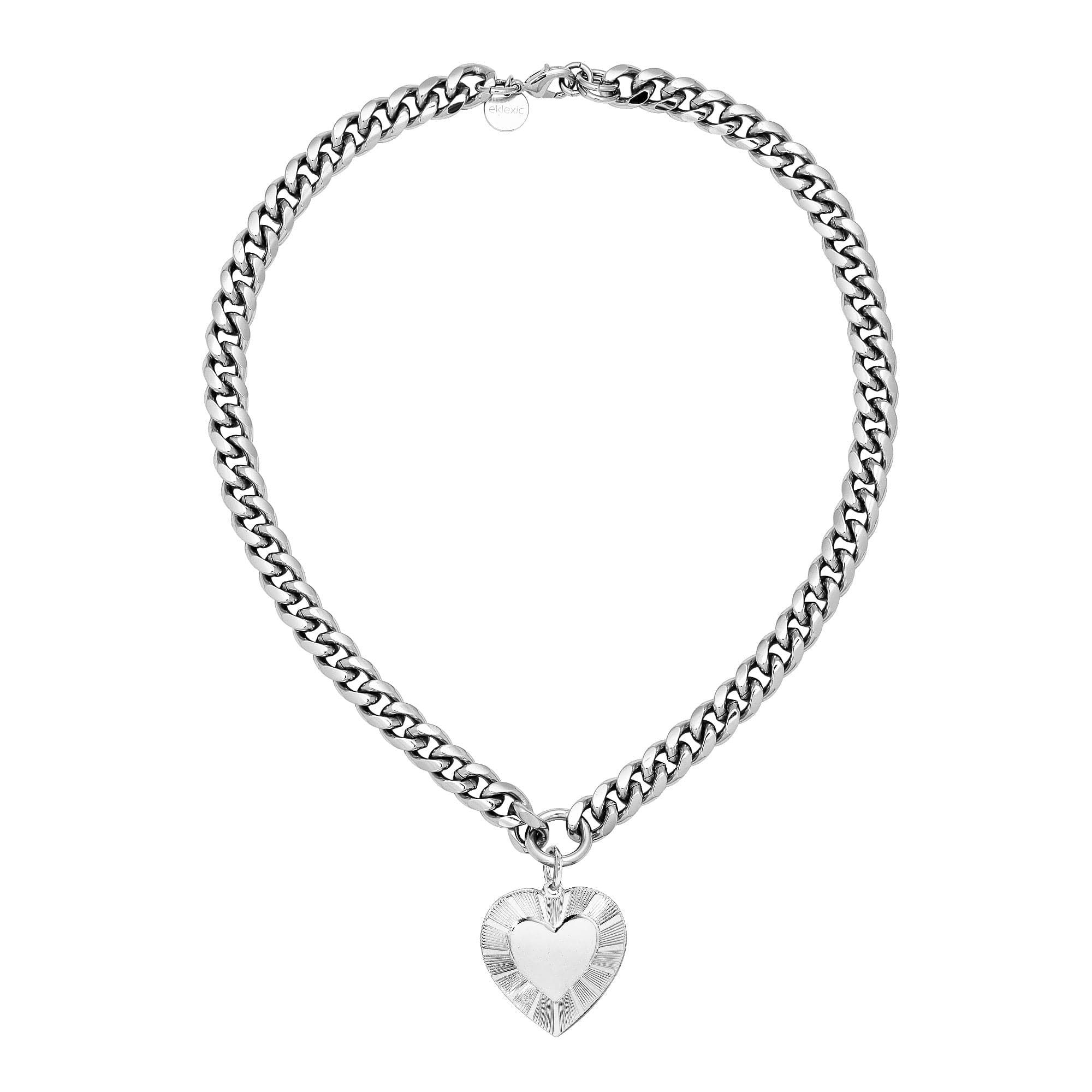 CURB CHAIN & HEART PENDANT NECKLACE - eklexic