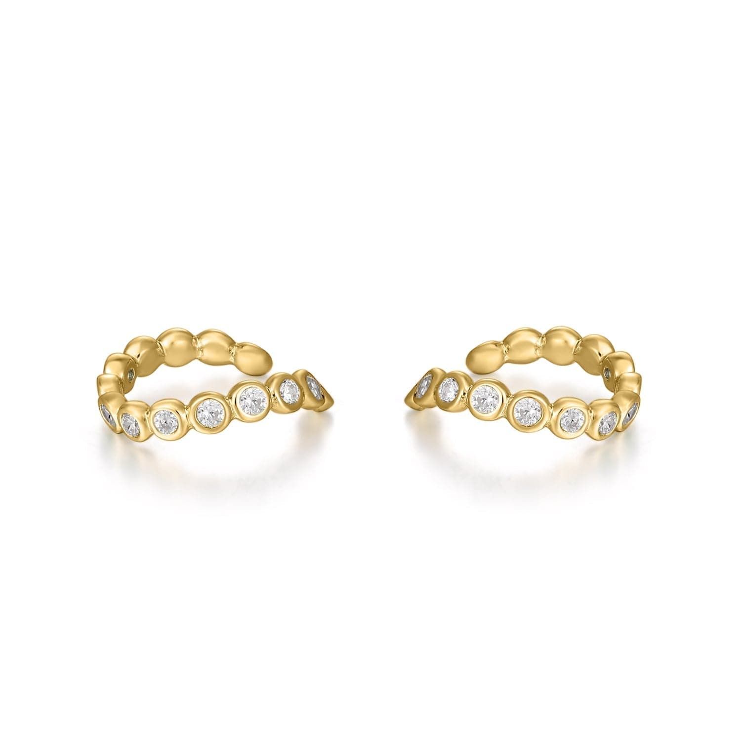 a pair of yellow gold and diamond earrings