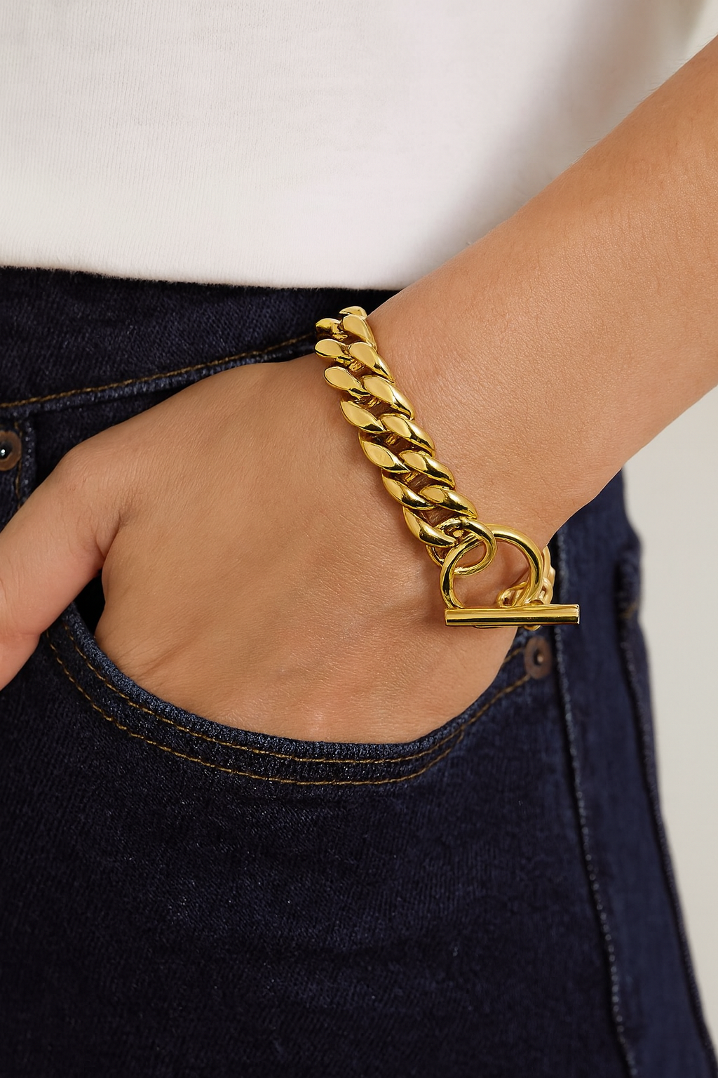 Shiny gold double-chain Tara Toggle Bracelet with toggle clasp for stylish accessories