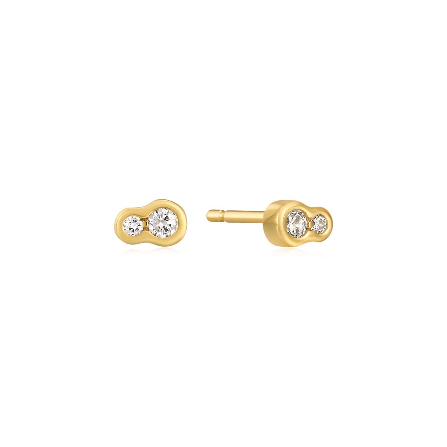 a pair of gold earrings with diamonds