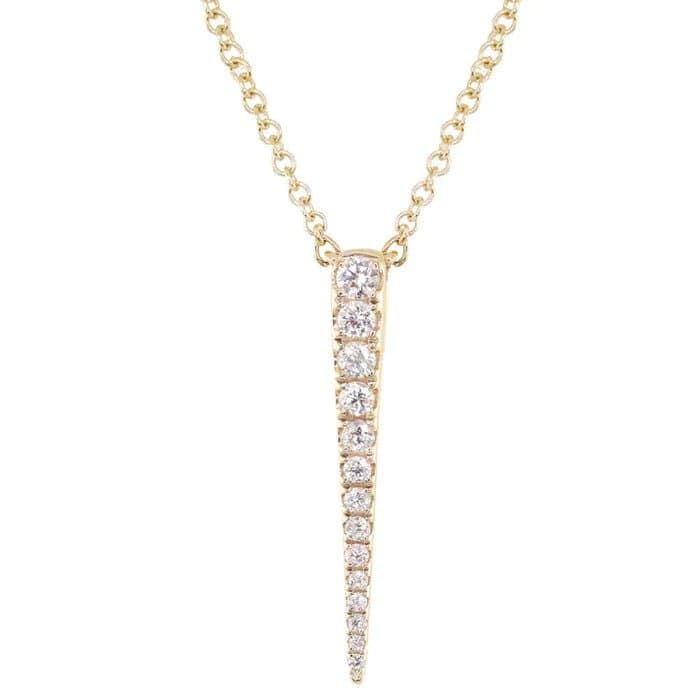 a gold necklace with a diamond bar on it