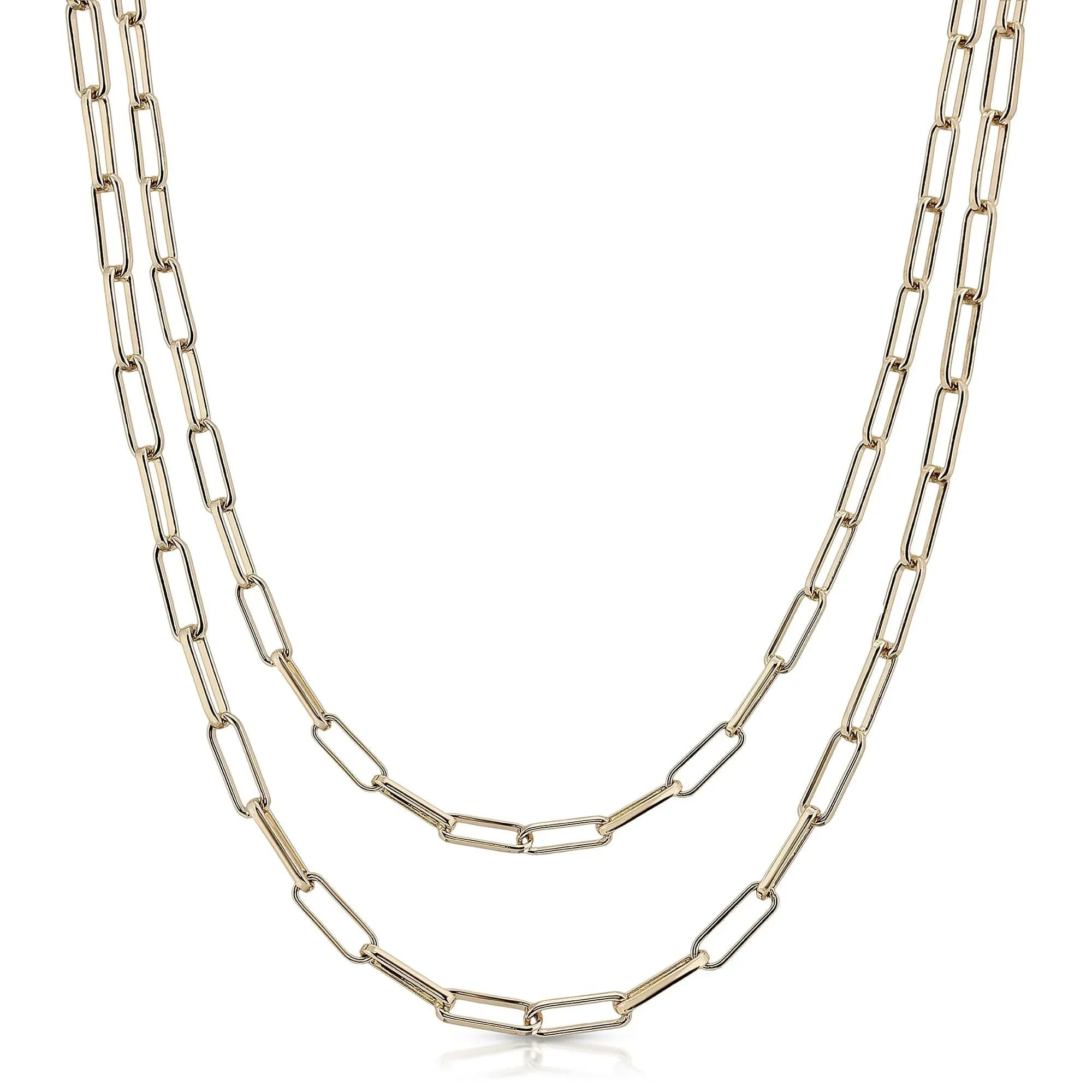 Gold-toned double-strand elongated link chain necklace for stylish everyday wear