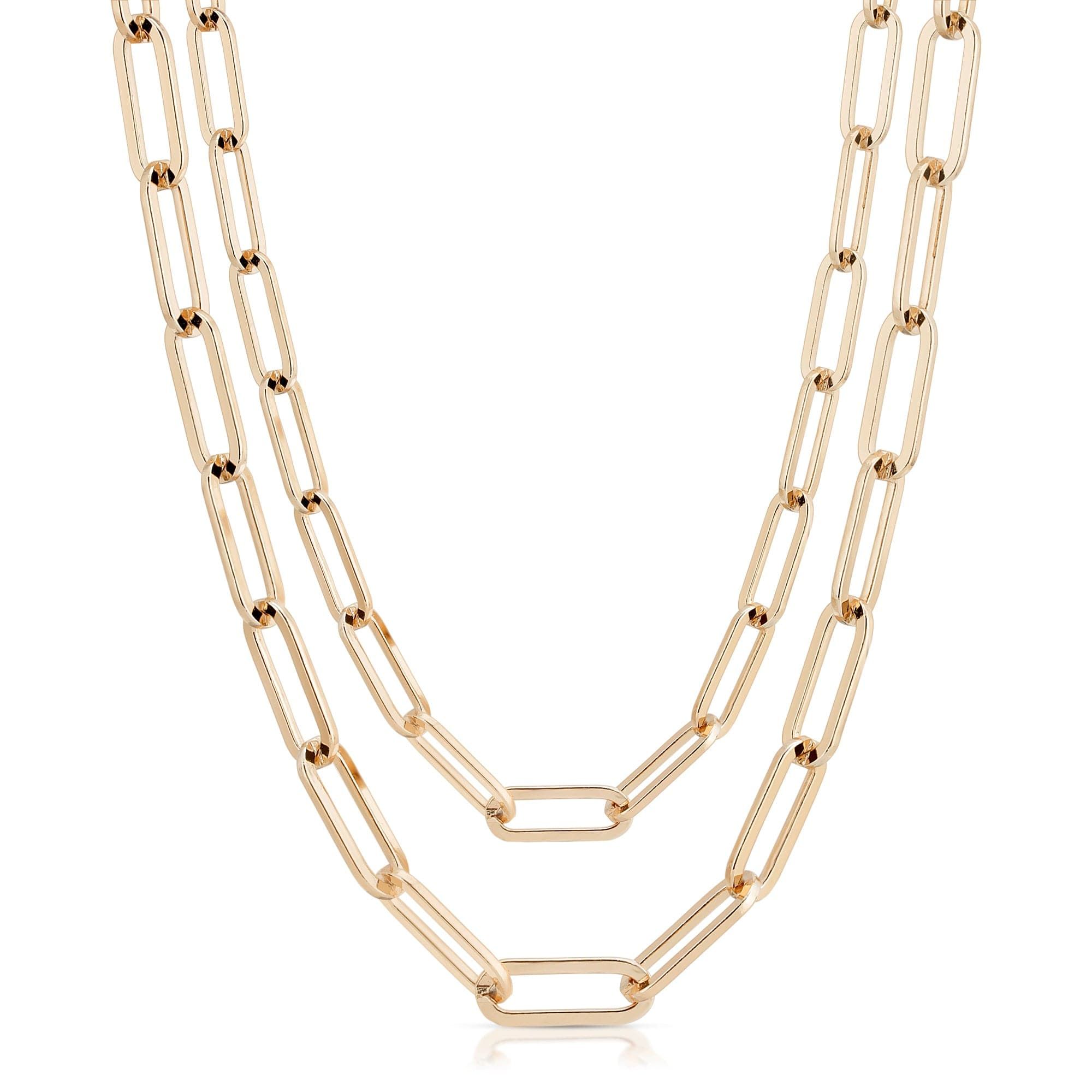 Double Large Elongated Link Chain Necklace - eklexic