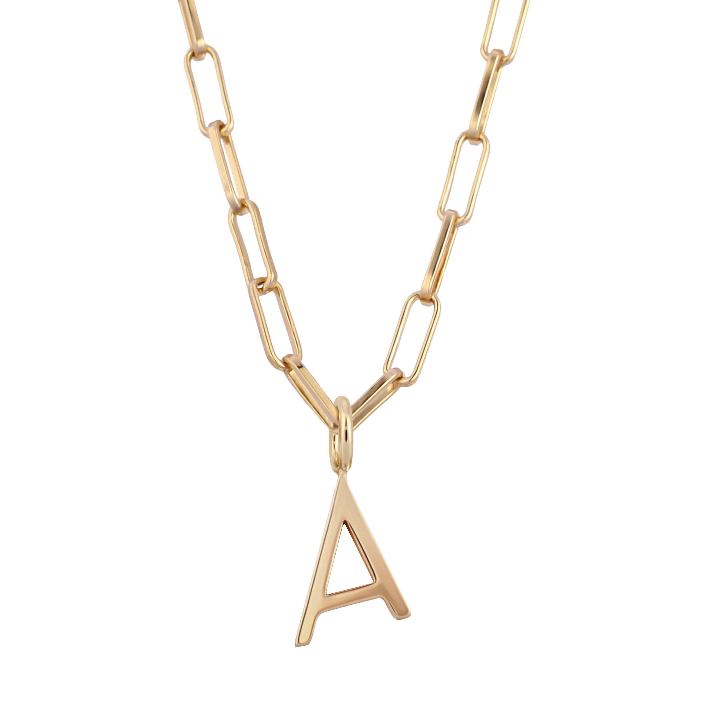 14K Gold Essential Letter Charm Necklace with Elongated Link Chain