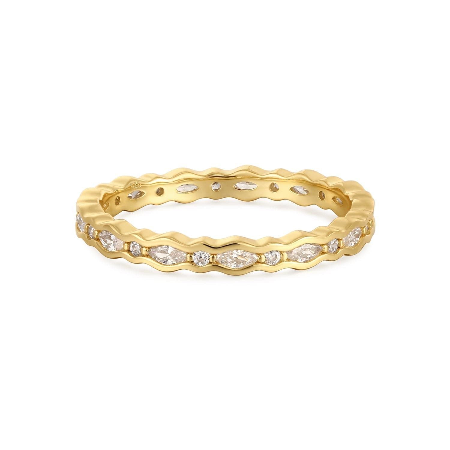 a yellow gold ring with white diamonds