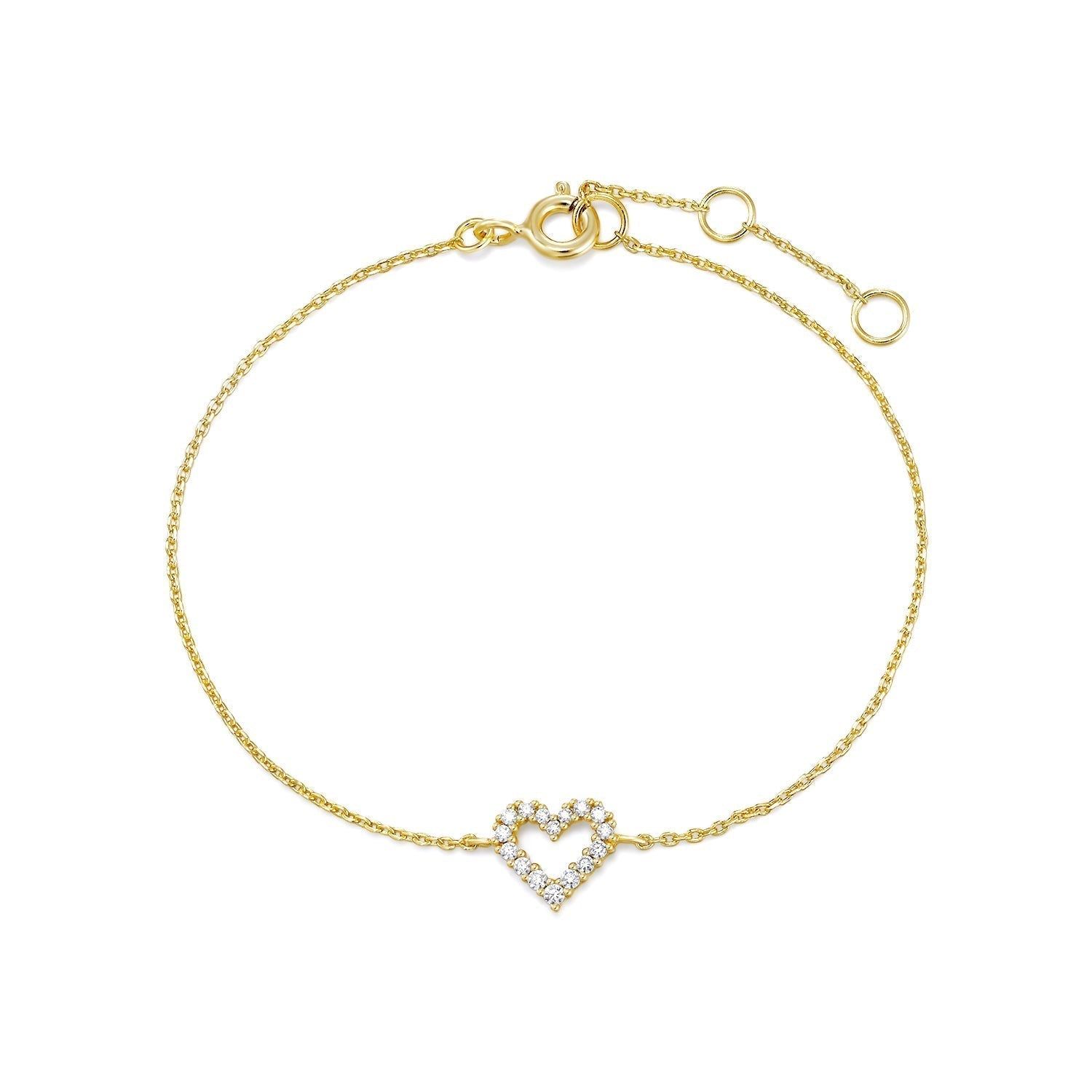 a gold bracelet with a heart shaped diamond
