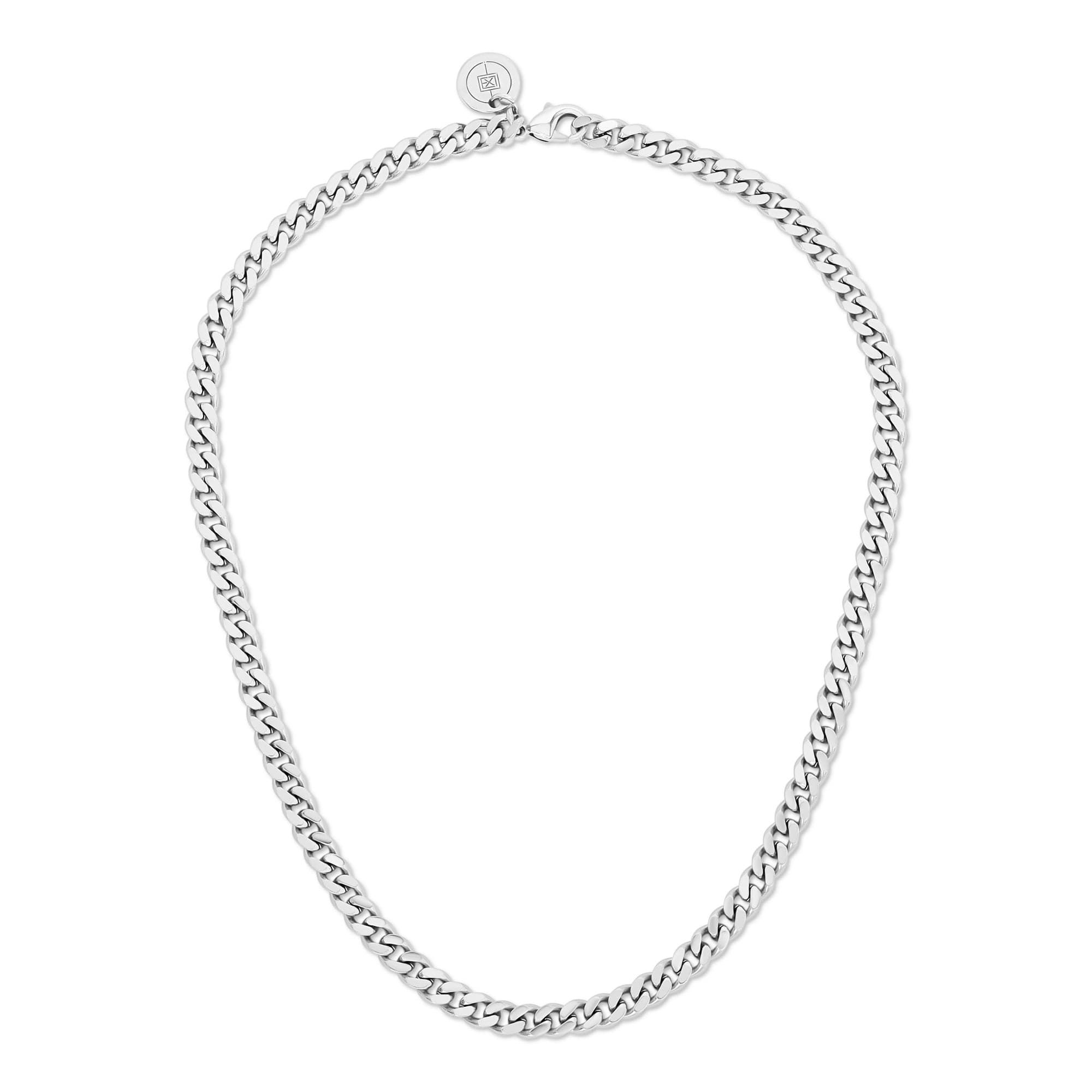 a silver chain with a clasp on a white background