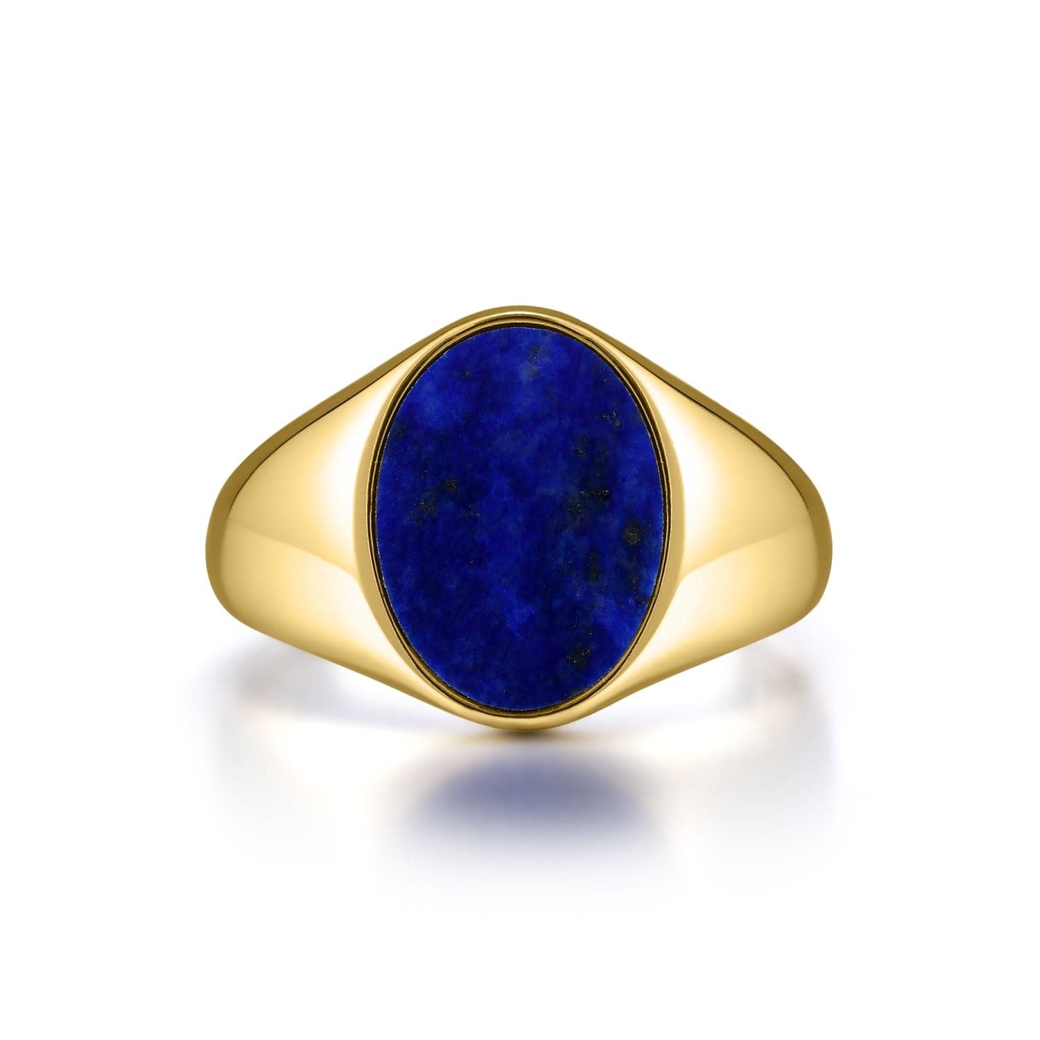 a yellow gold ring with a blue stone