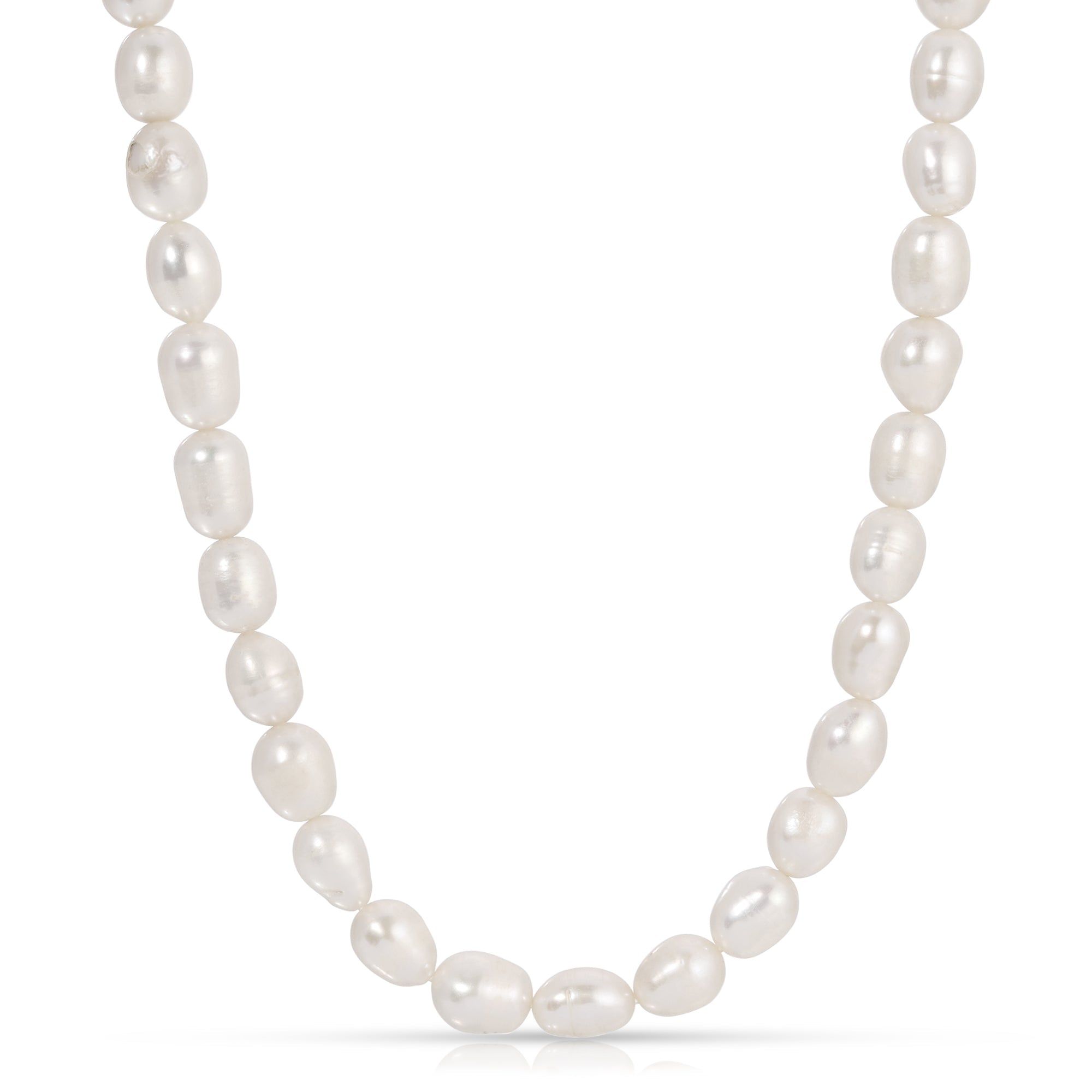 a white pearl necklace on a white background