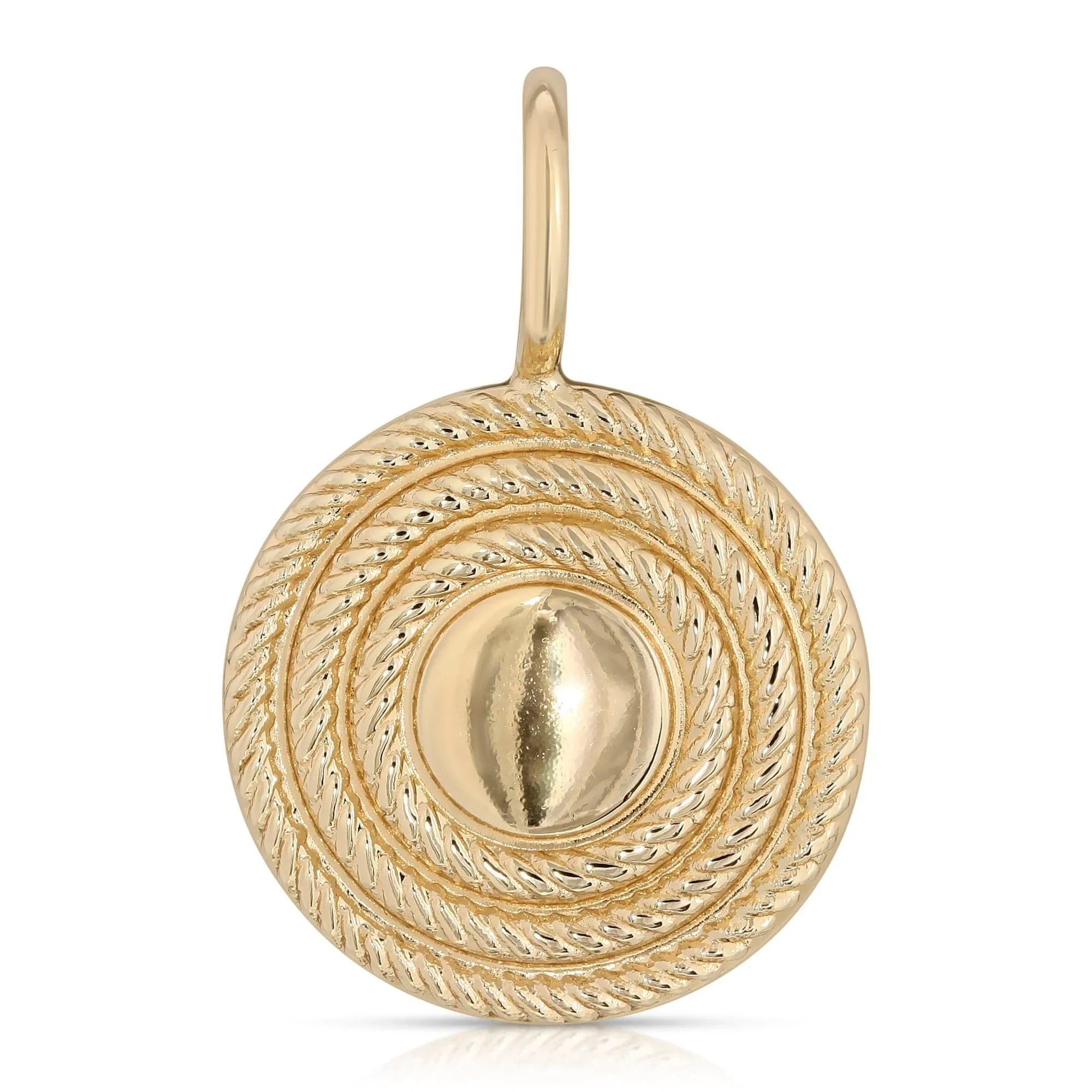 Gold Ruba Pendant with a circular design and concentric rope pattern