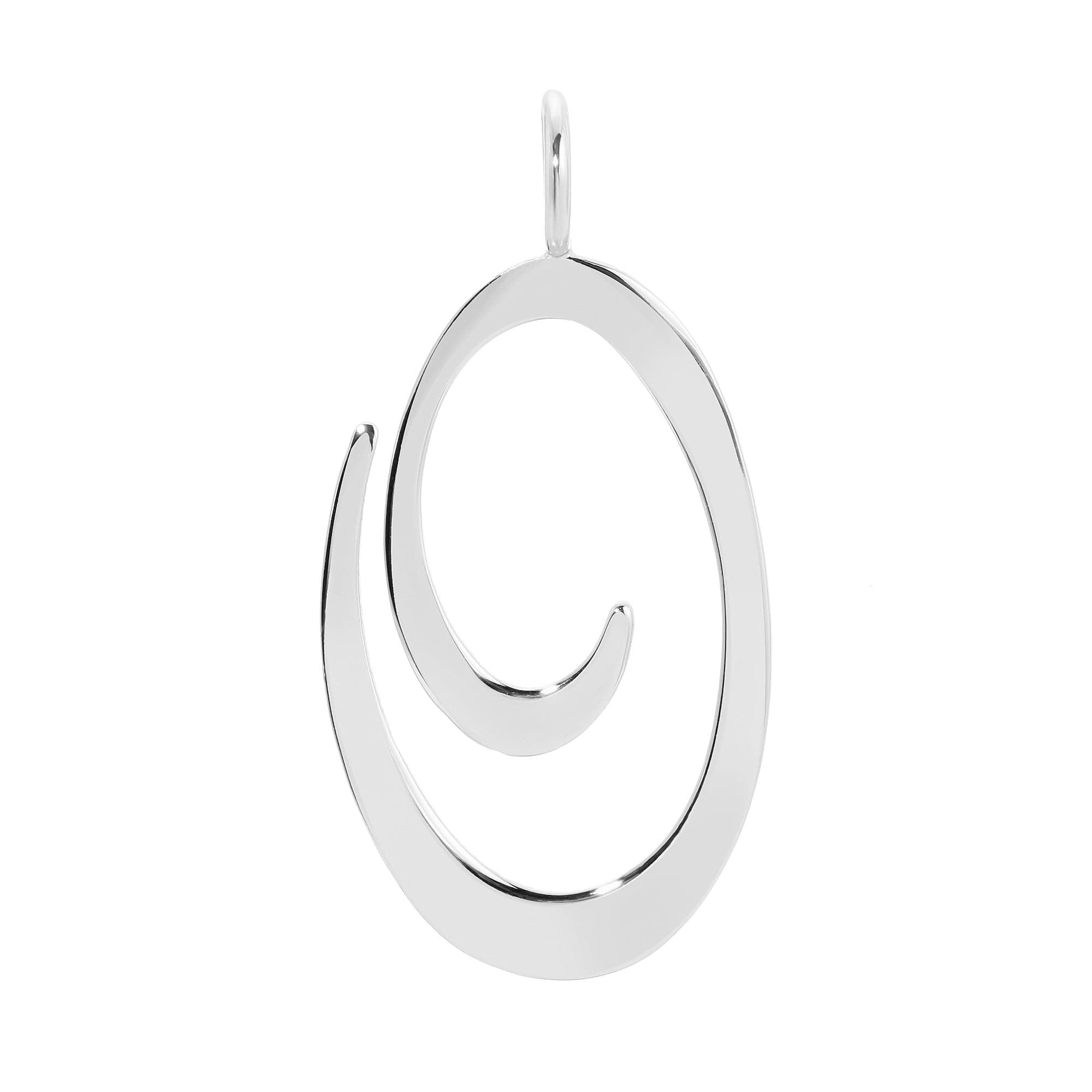 a silver pendant with a spiral design on it