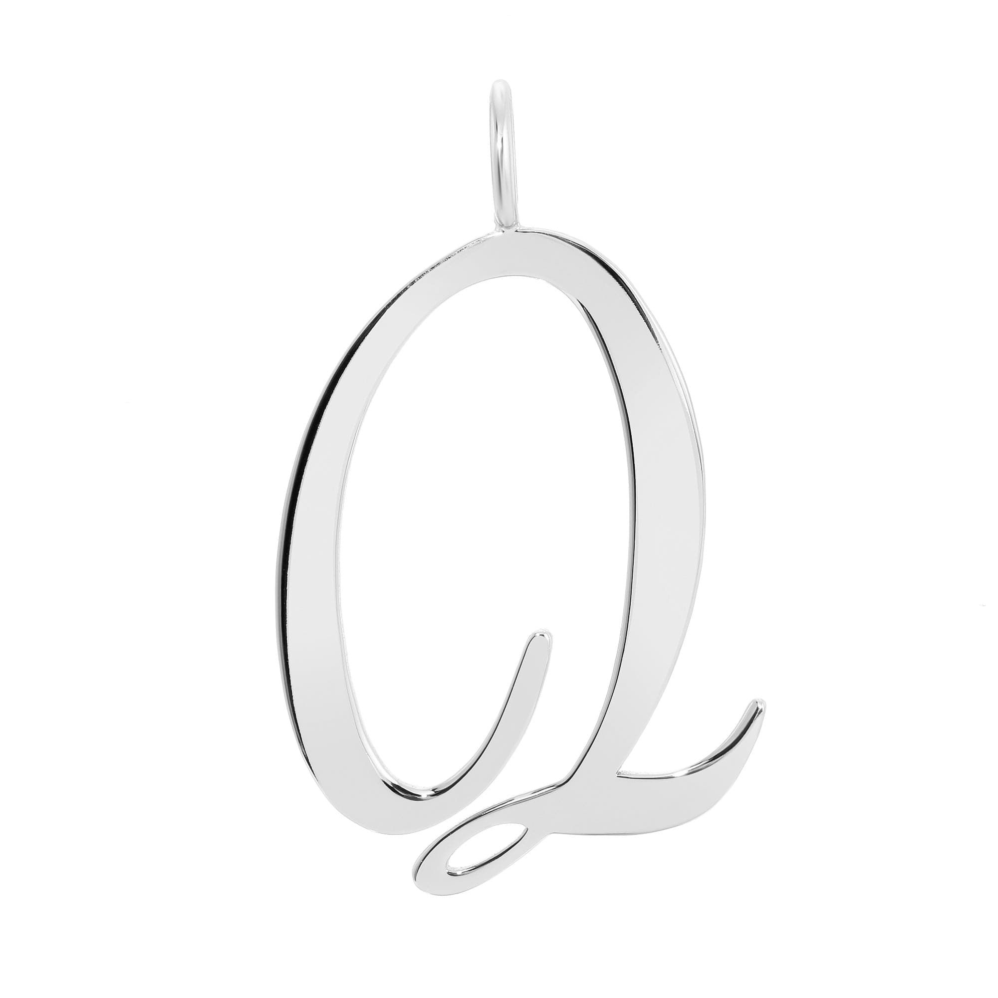 a silver pendant with the letter q on it