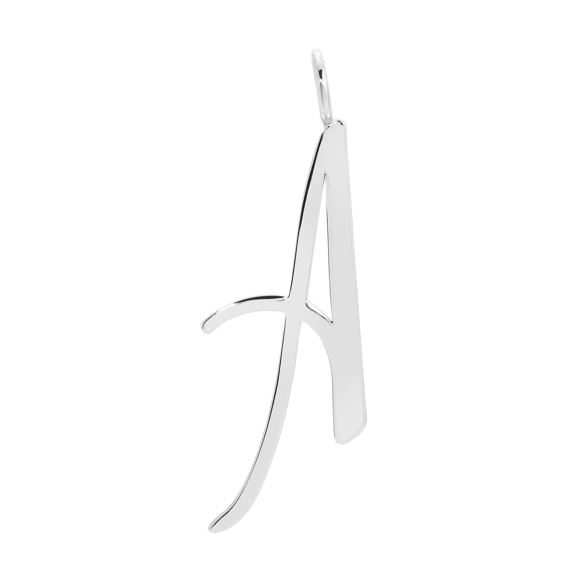 a sterling silver initial necklace on a white background
