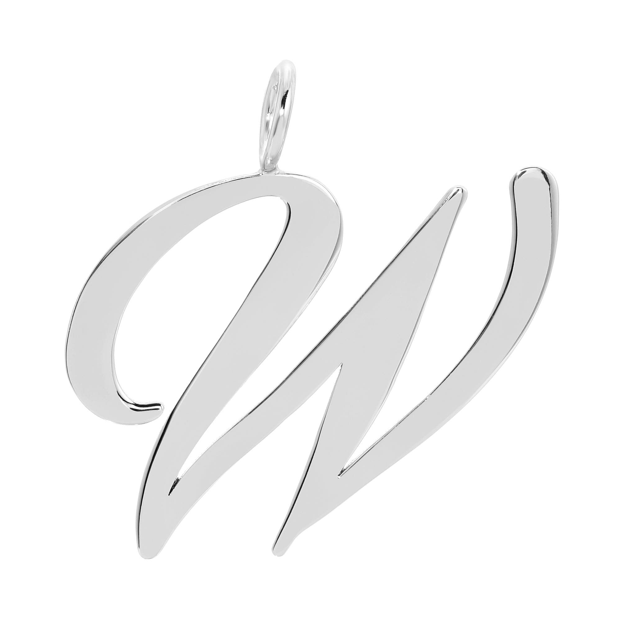 a silver pendant with the letter w on it