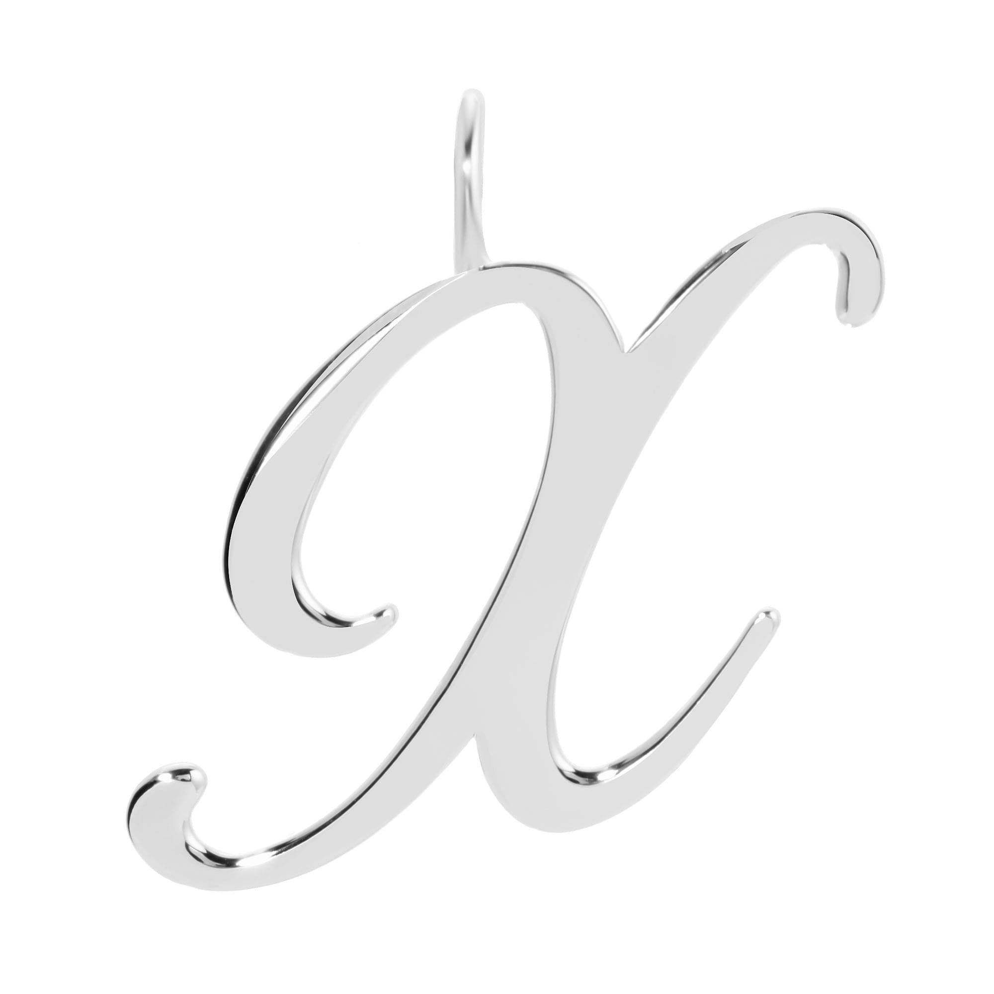 a silver letter with a curved design on a white background