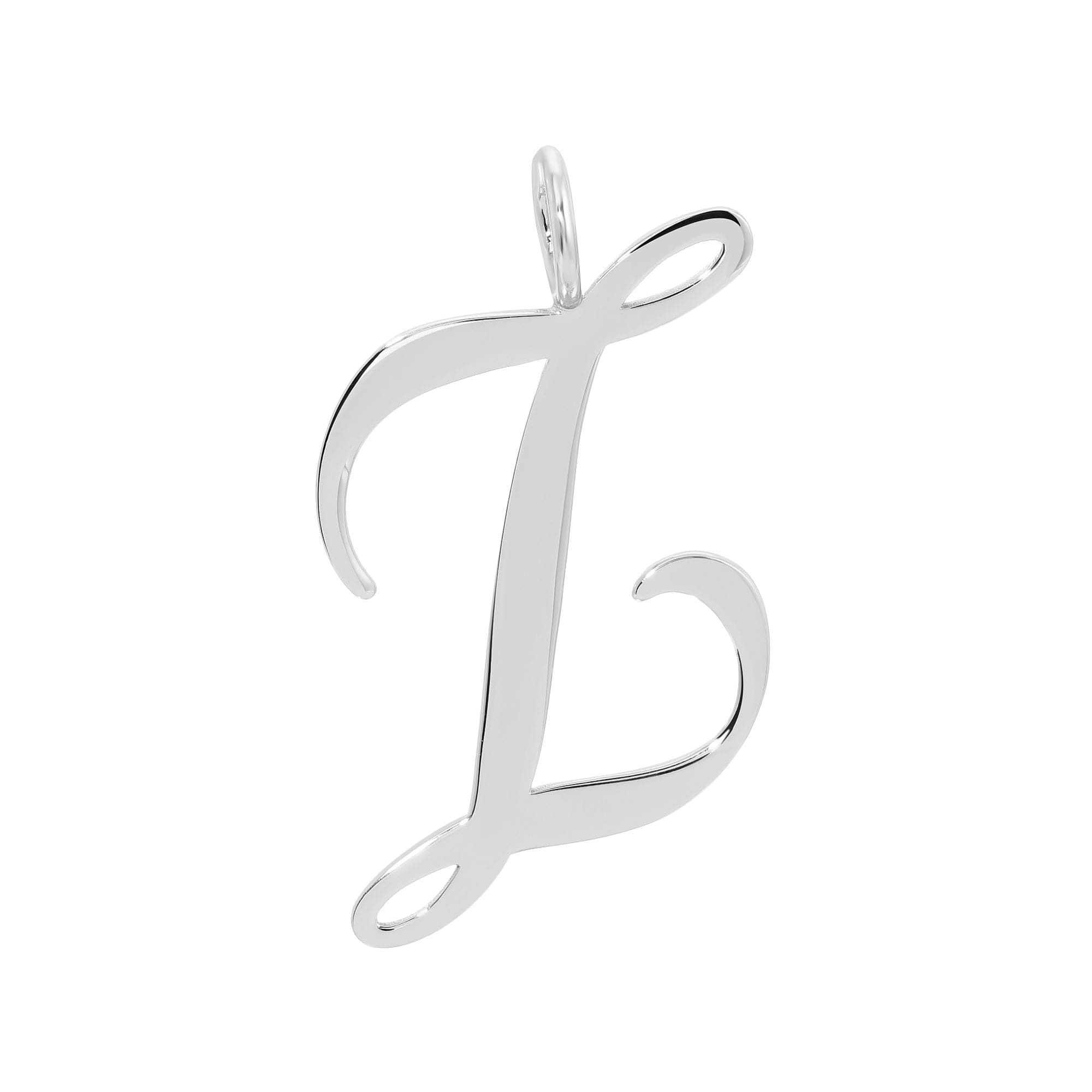 a silver pendant with the letter j on it