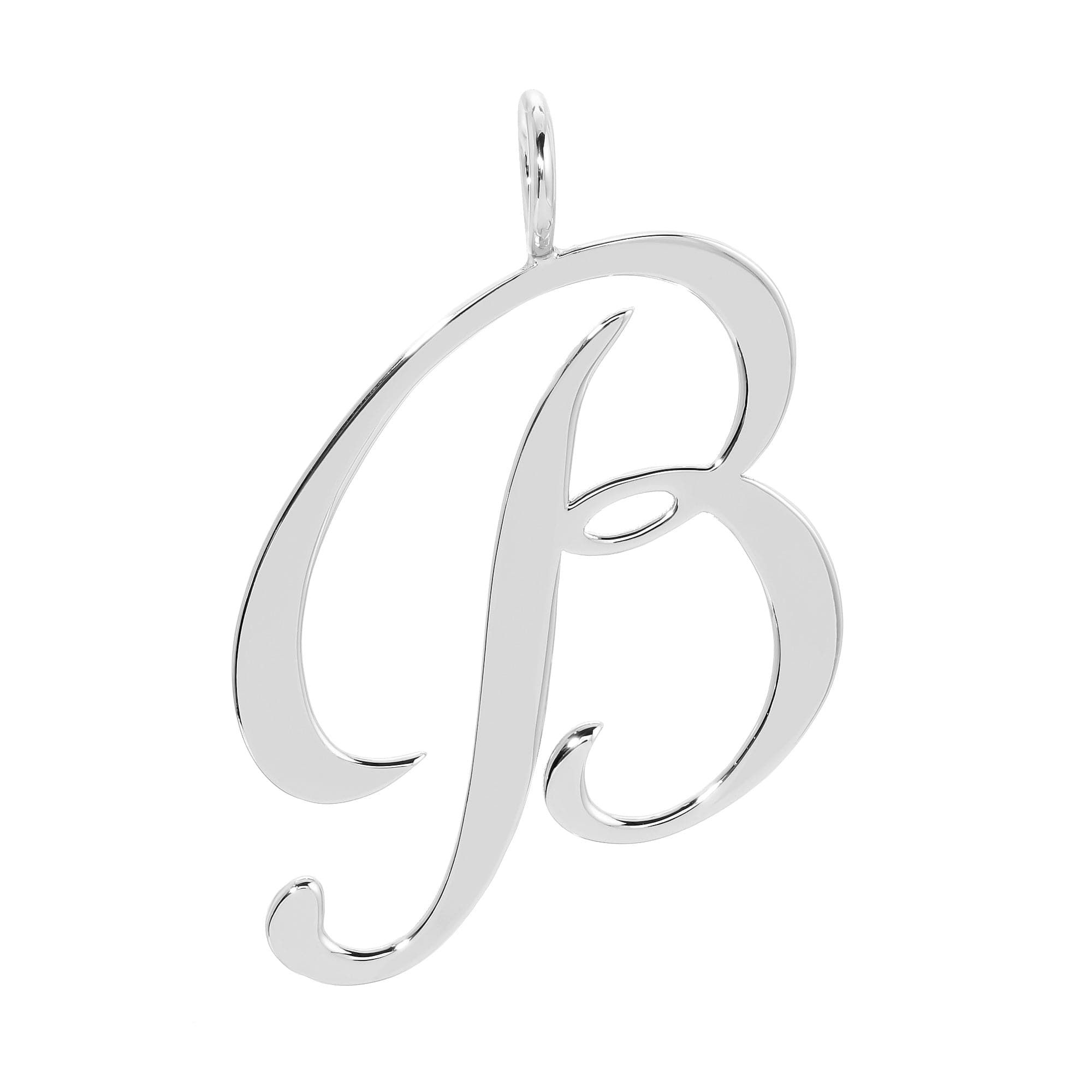 a silver pendant with the letter b on it