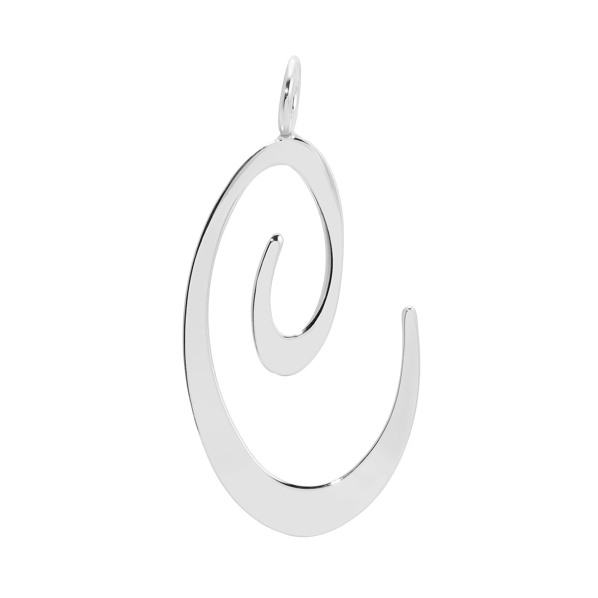 a silver pendant with a spiral design on it